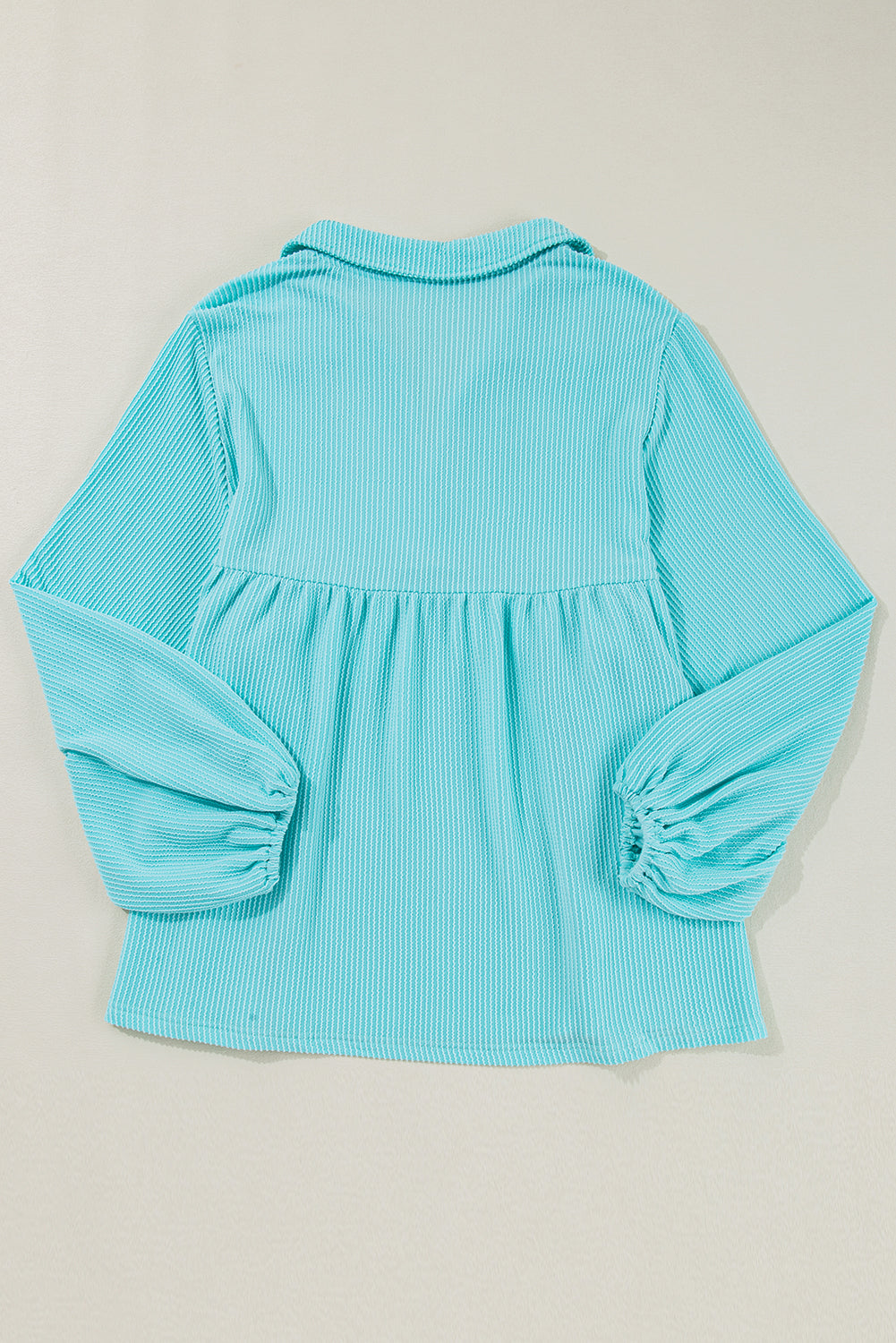 Turquoise Balloon Sleeve Corded Plus Babydoll Top