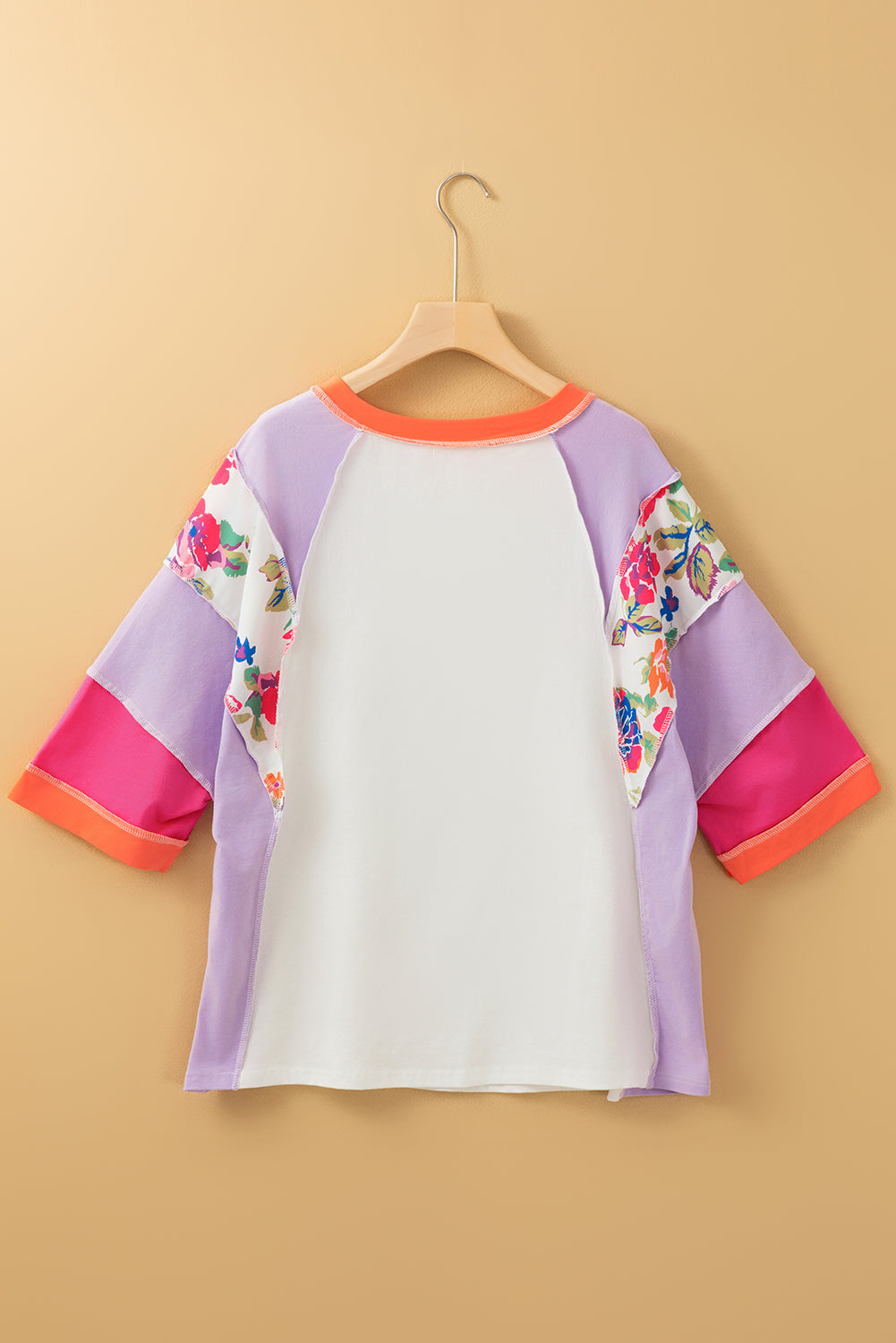 Sachet Pink Floral Patchwork Colorblock Loose Top