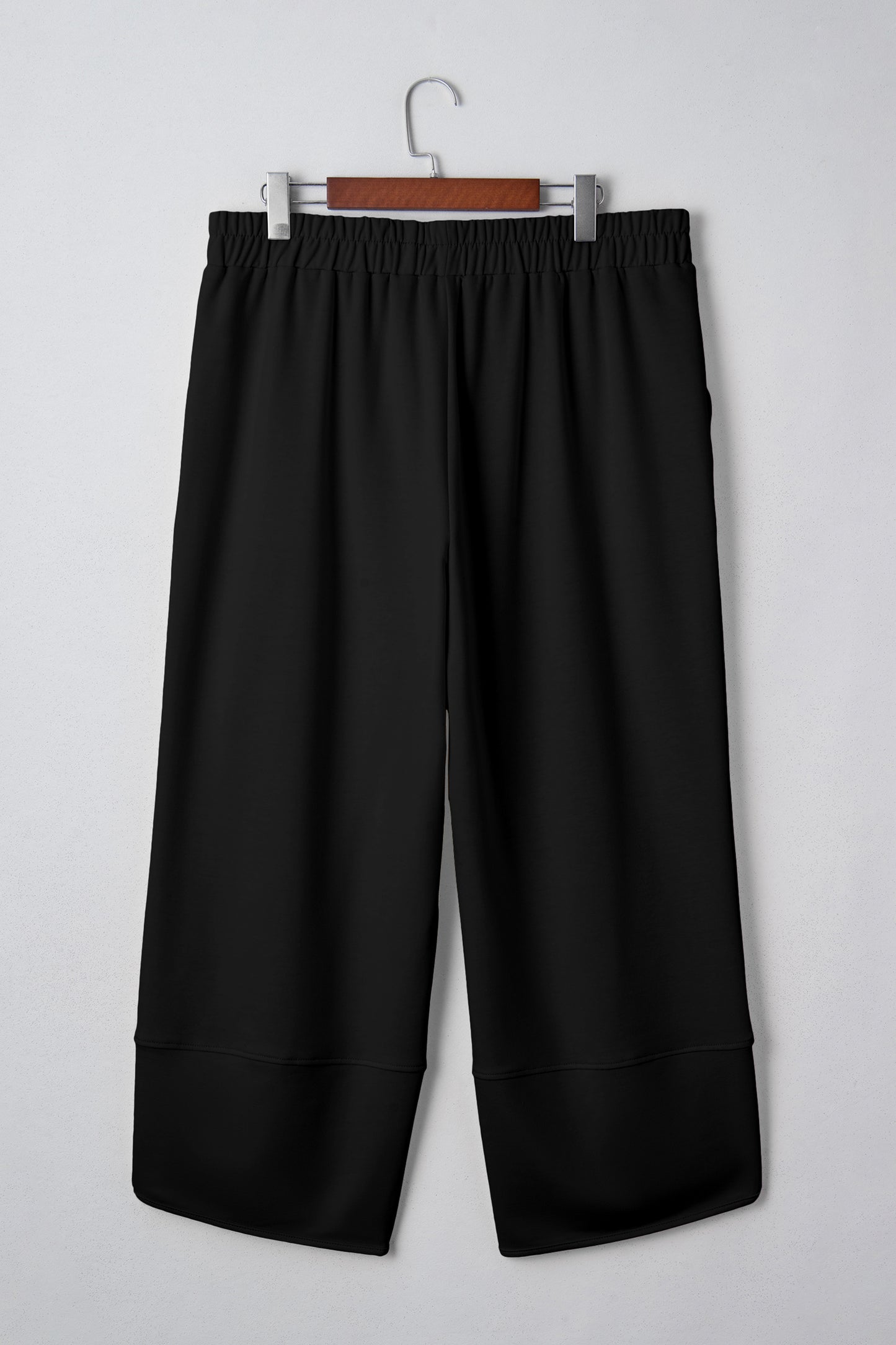 Black Plus Size Elastic Waist Asymmetrical Hem Loose Capris Pants