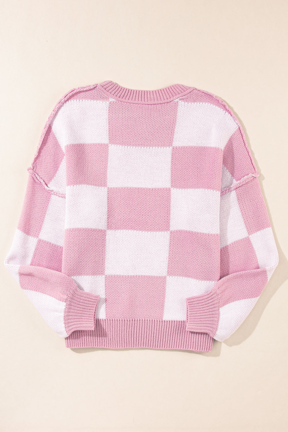 Rose Checkered Bishop Sleeve Pullover Sweater