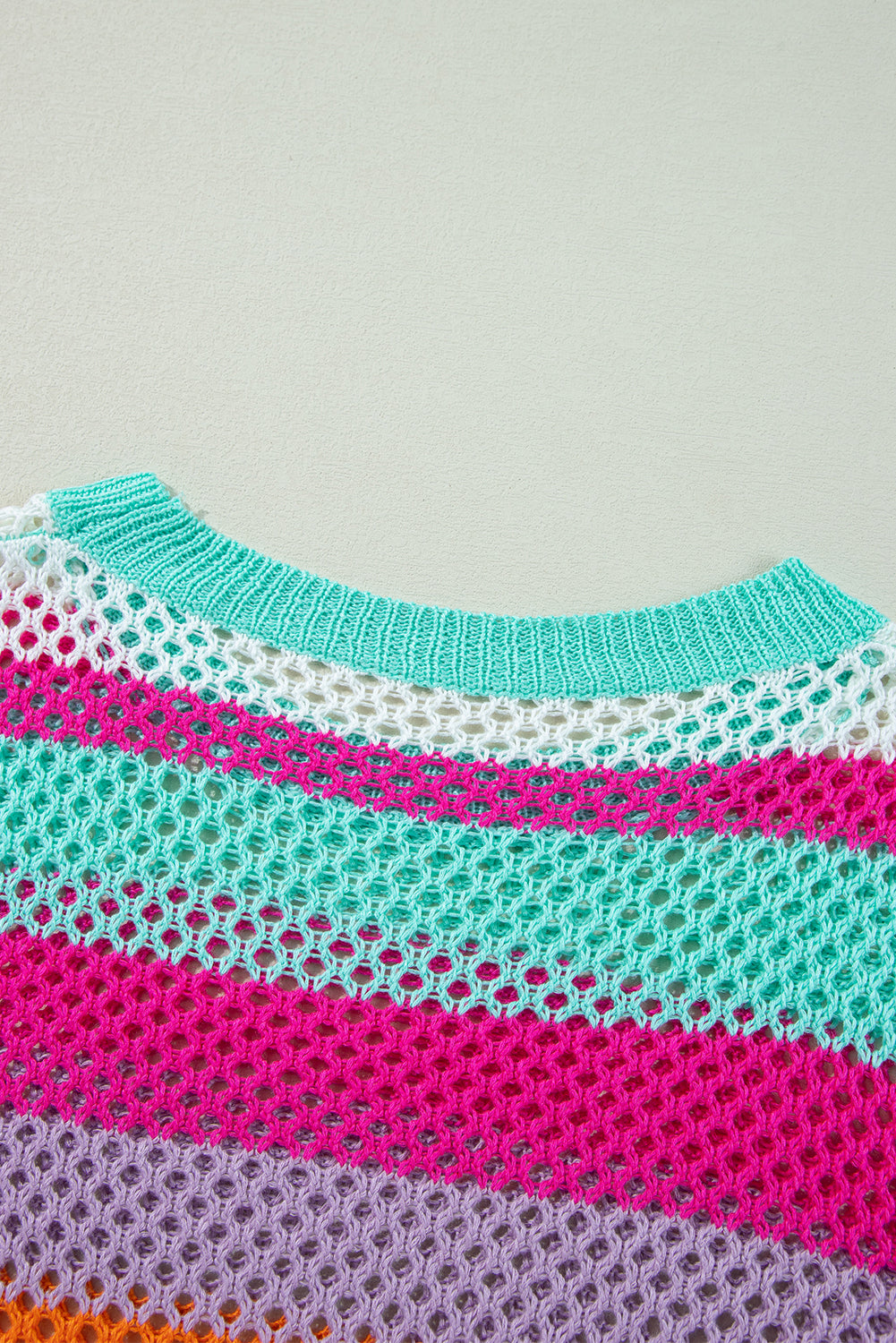 Rose Red Colorblock Striped Hollow Knitted Top