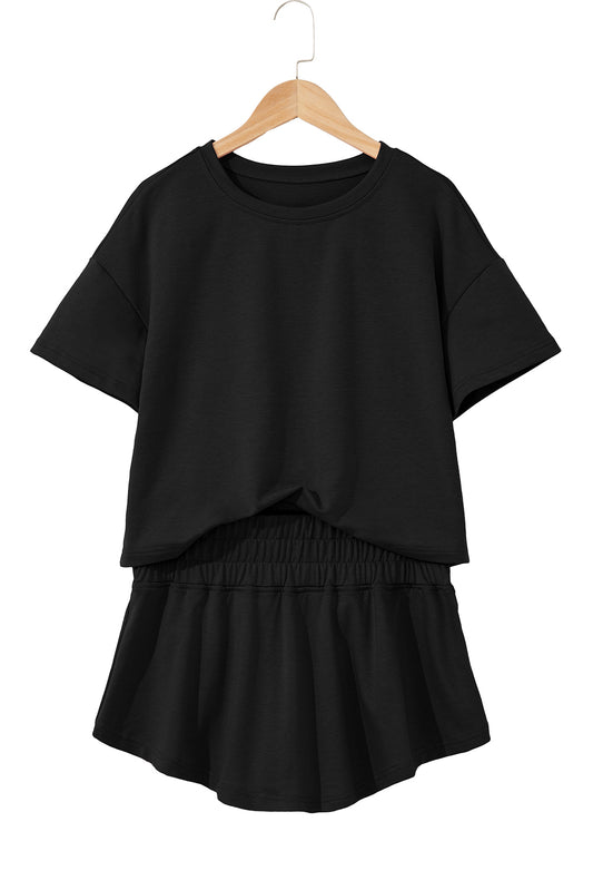 Cropped Tee and Ruffle High Waist Skort Set
