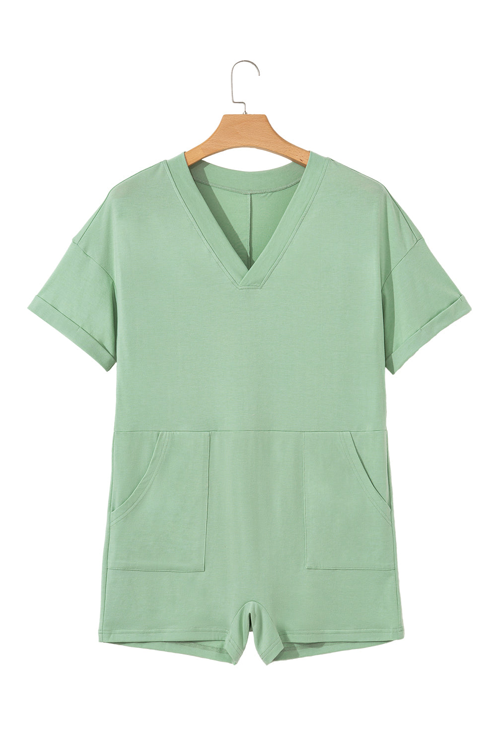 Bonbon Loose Half Sleeve V Neck Plain Romper