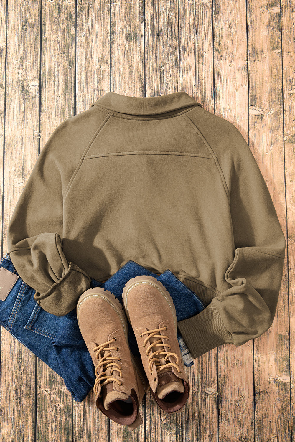 Green Zip Up Stand Collar Ribbed Thumbhole Sleeve Sweatshirt