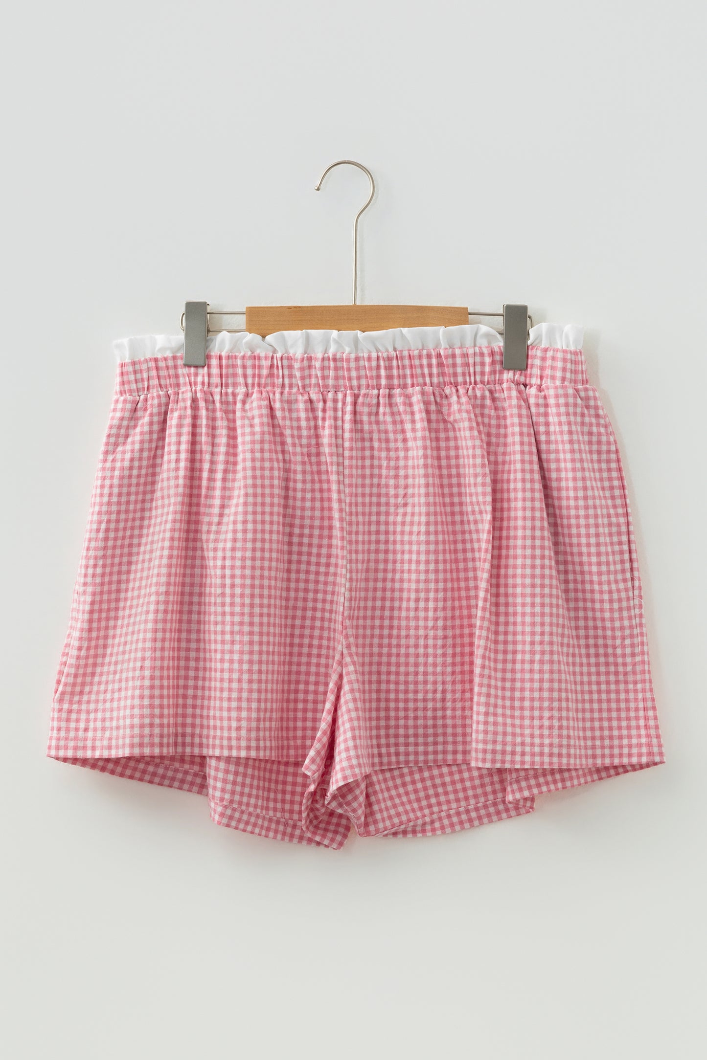 Black Contrast Trim Plaid Print Plus Size Shorts