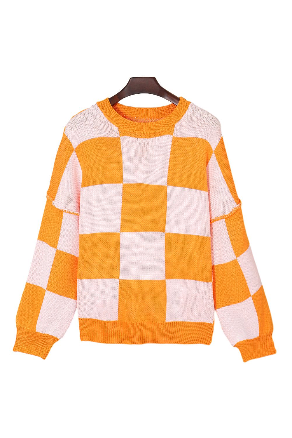 Rose Checkered Bishop Sleeve Pullover Sweater