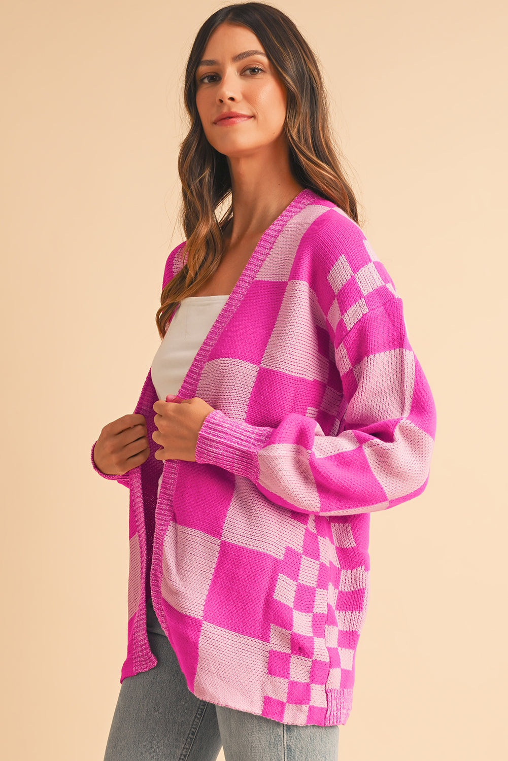 Pink Checkered Cardigan