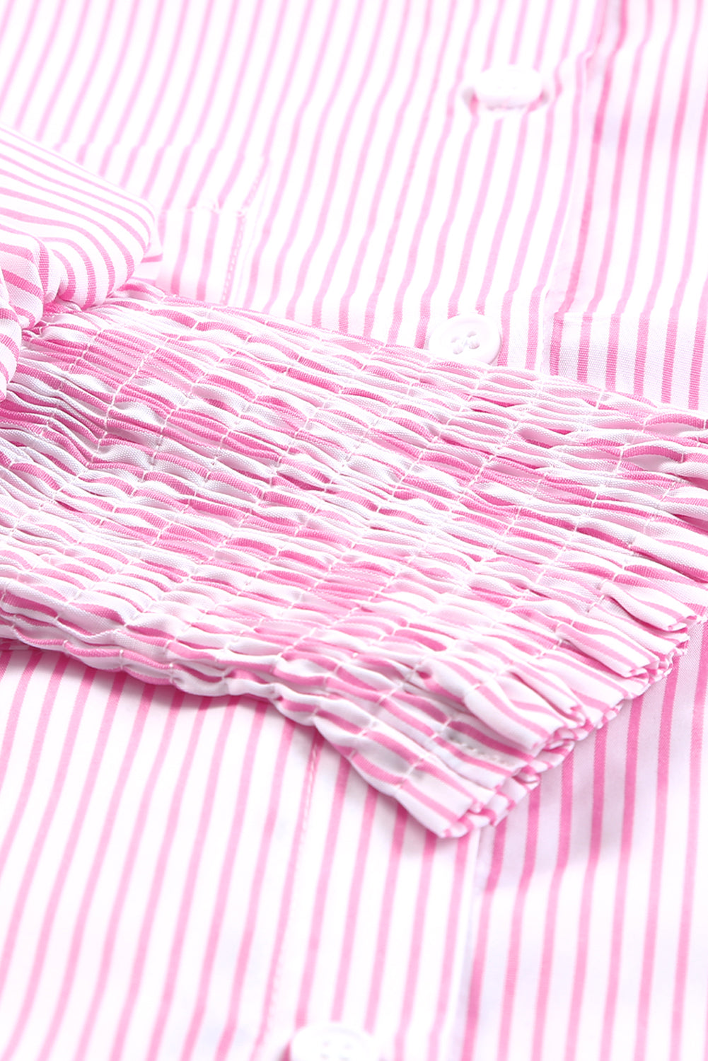 Pink Striped Casual Shirred Cuffs Shirt