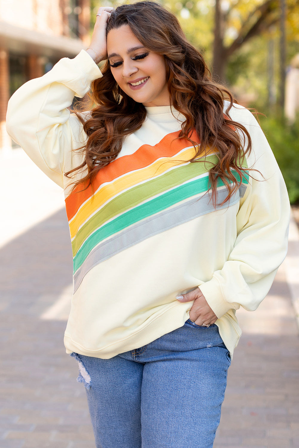 White Rainbow Colorblock Plus Size Sweatshirt