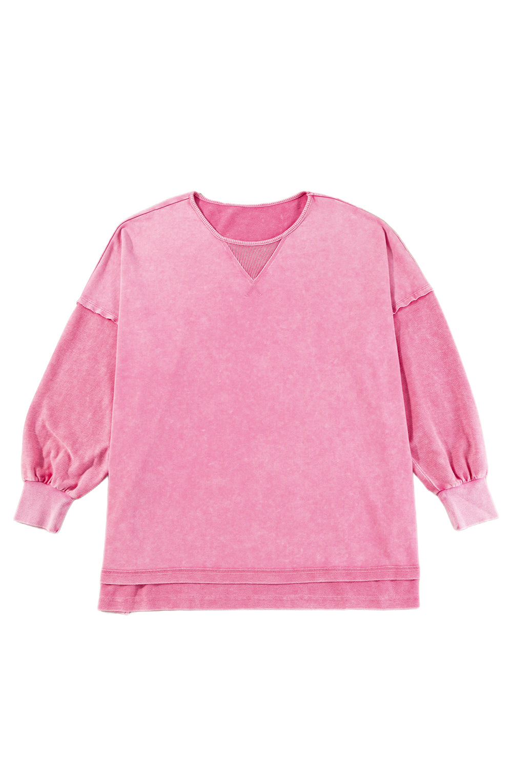 Pink Plus Size Mineral Wash Drop Shoulder Round Neck Sweatshirt