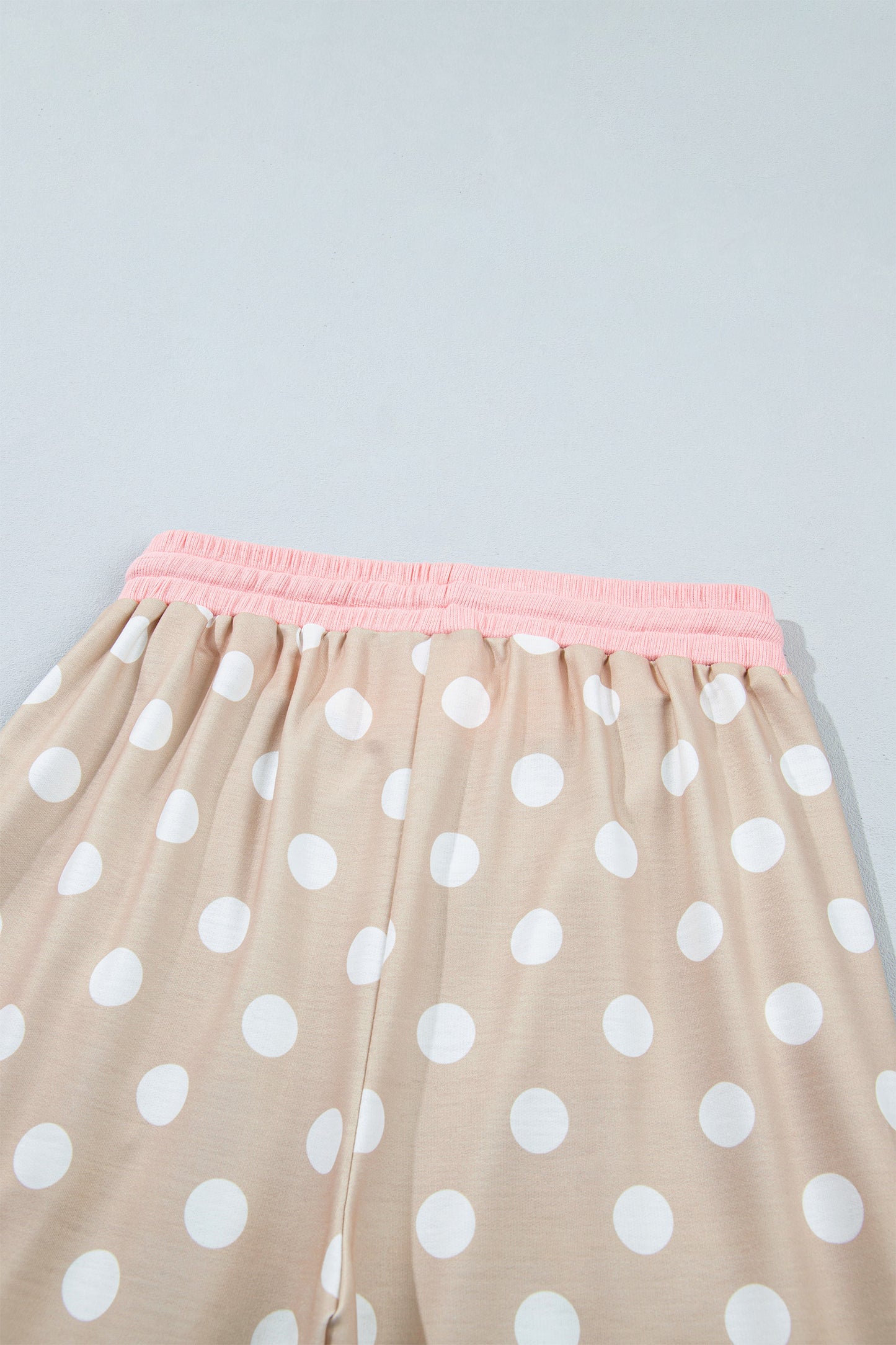 Khaki Polka Dot Contrast Trim Long Sleeve Top Drawstring Shift Pants Set