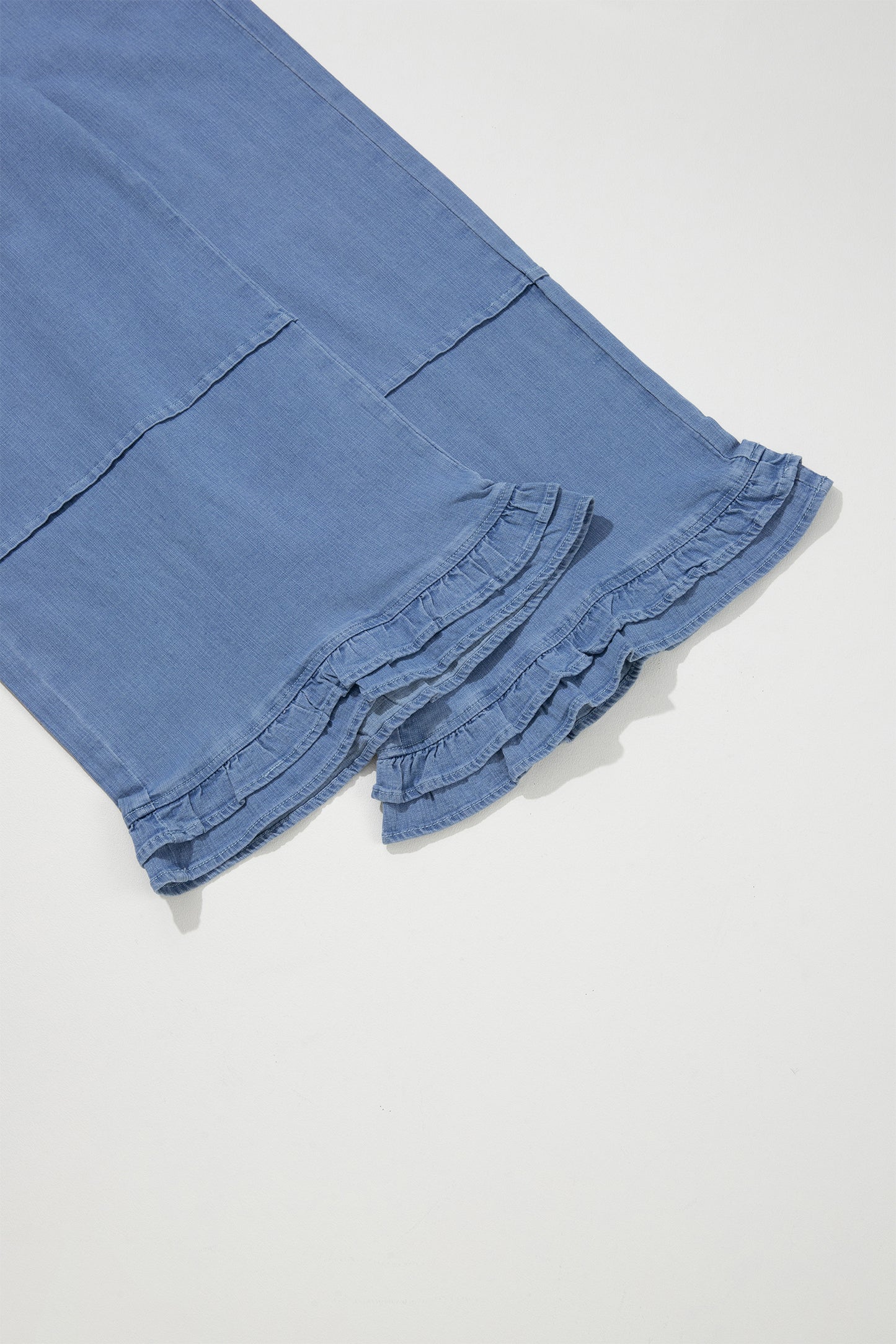 Light Blue Ruffle Hem Wide Leg Full Length Plus Size Jeans