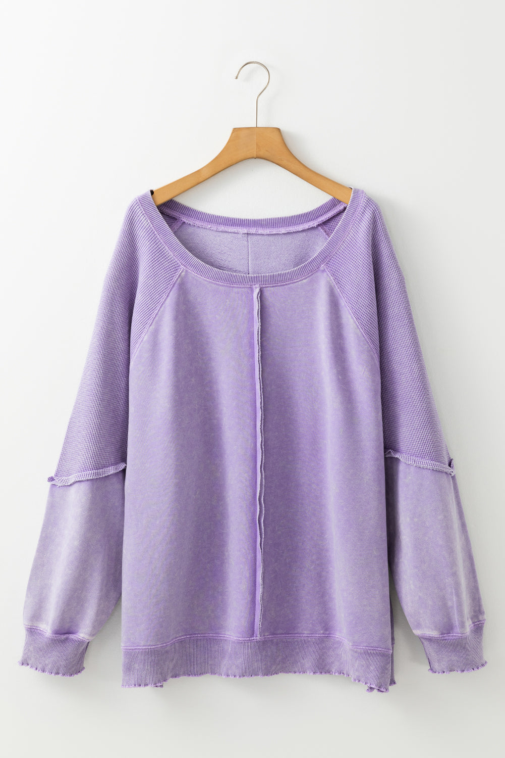 Orchid Petal Textured Patchwork Plus Size Pullover Sweatshirt