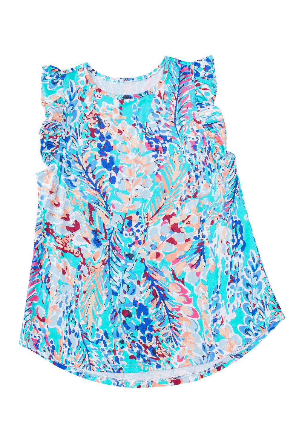 Boho Abstract Print Ruffle Babydoll Sleeveless Shirt