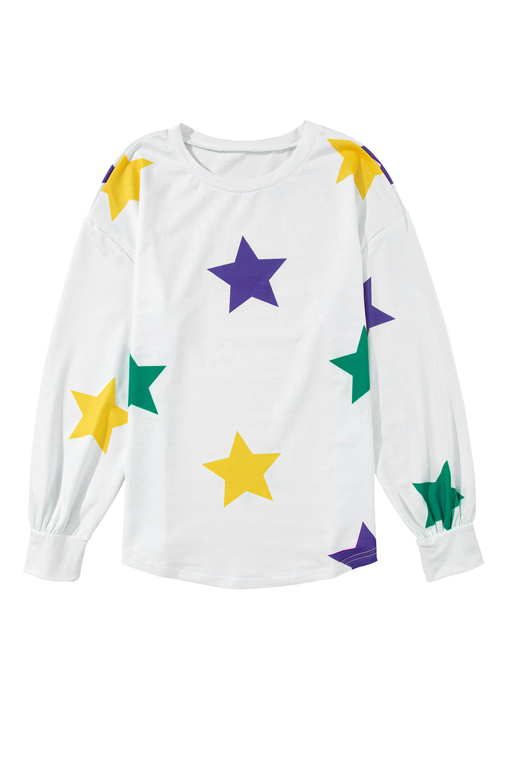 White Mardi Gras Star Print Long Sleeve Top