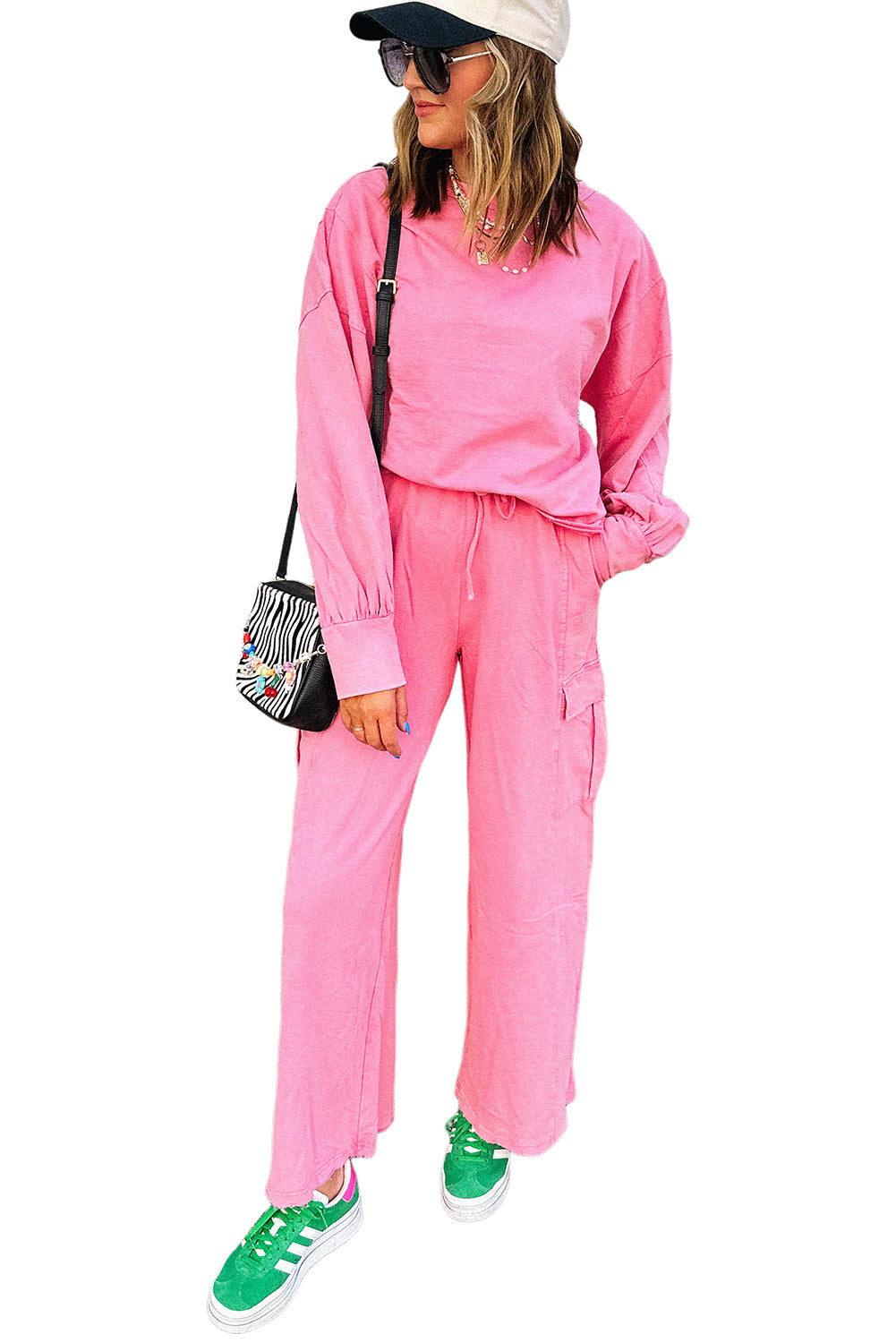 Sachet Pink Pullover and Wide Leg Cargo Pants Set