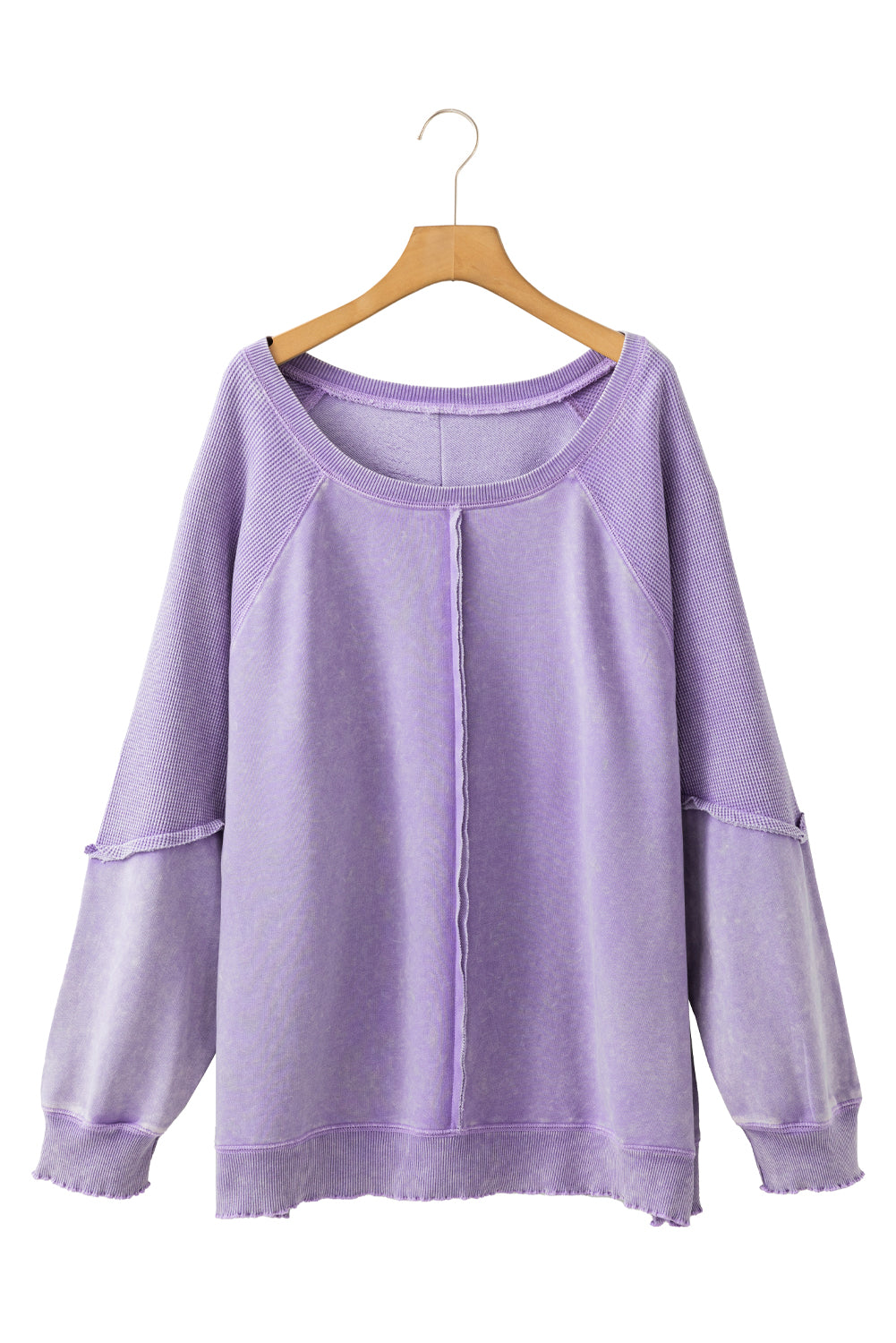 Orchid Petal Textured Patchwork Plus Size Pullover Sweatshirt