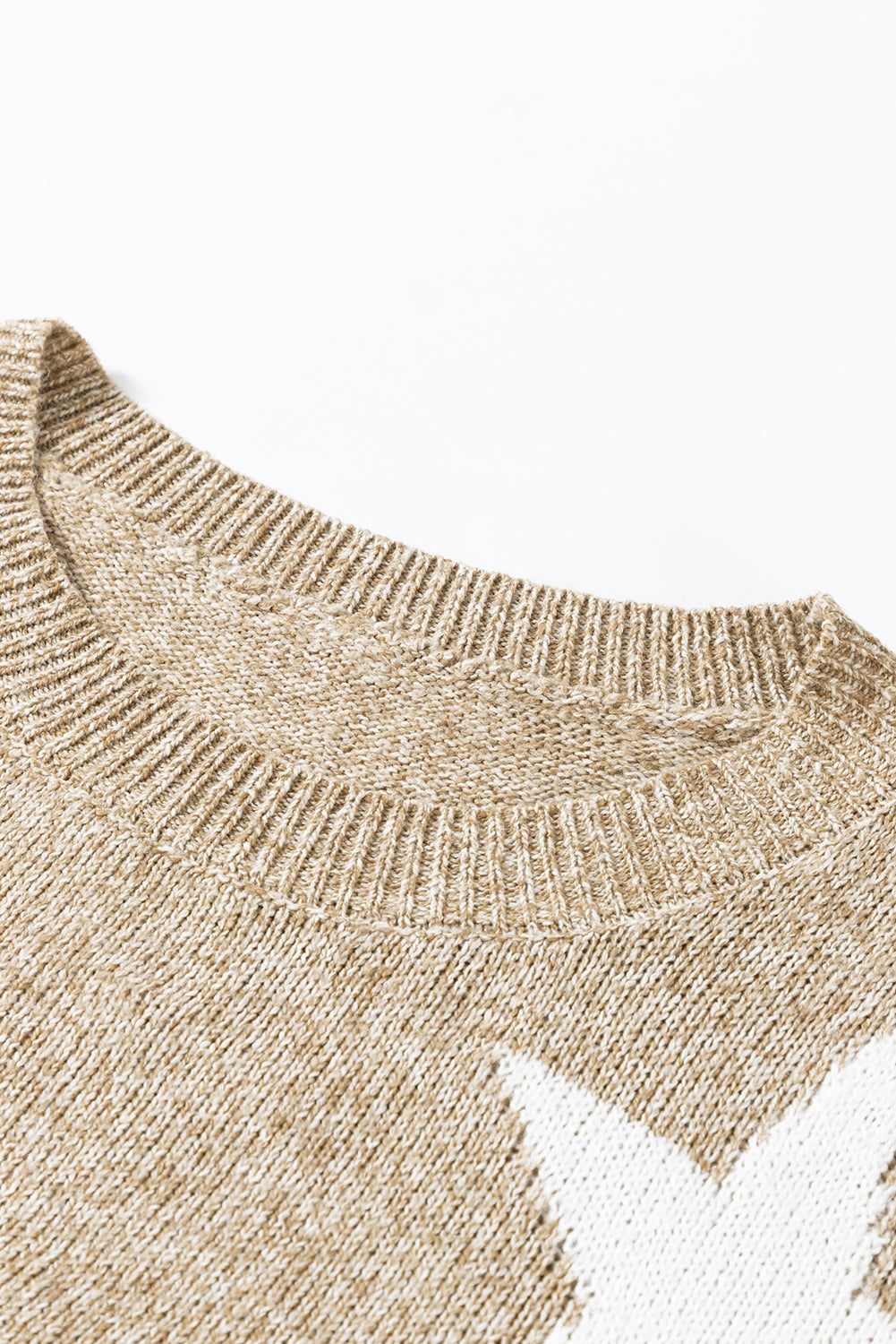 Khaki Star Pattern Drop Shoulder Sweater