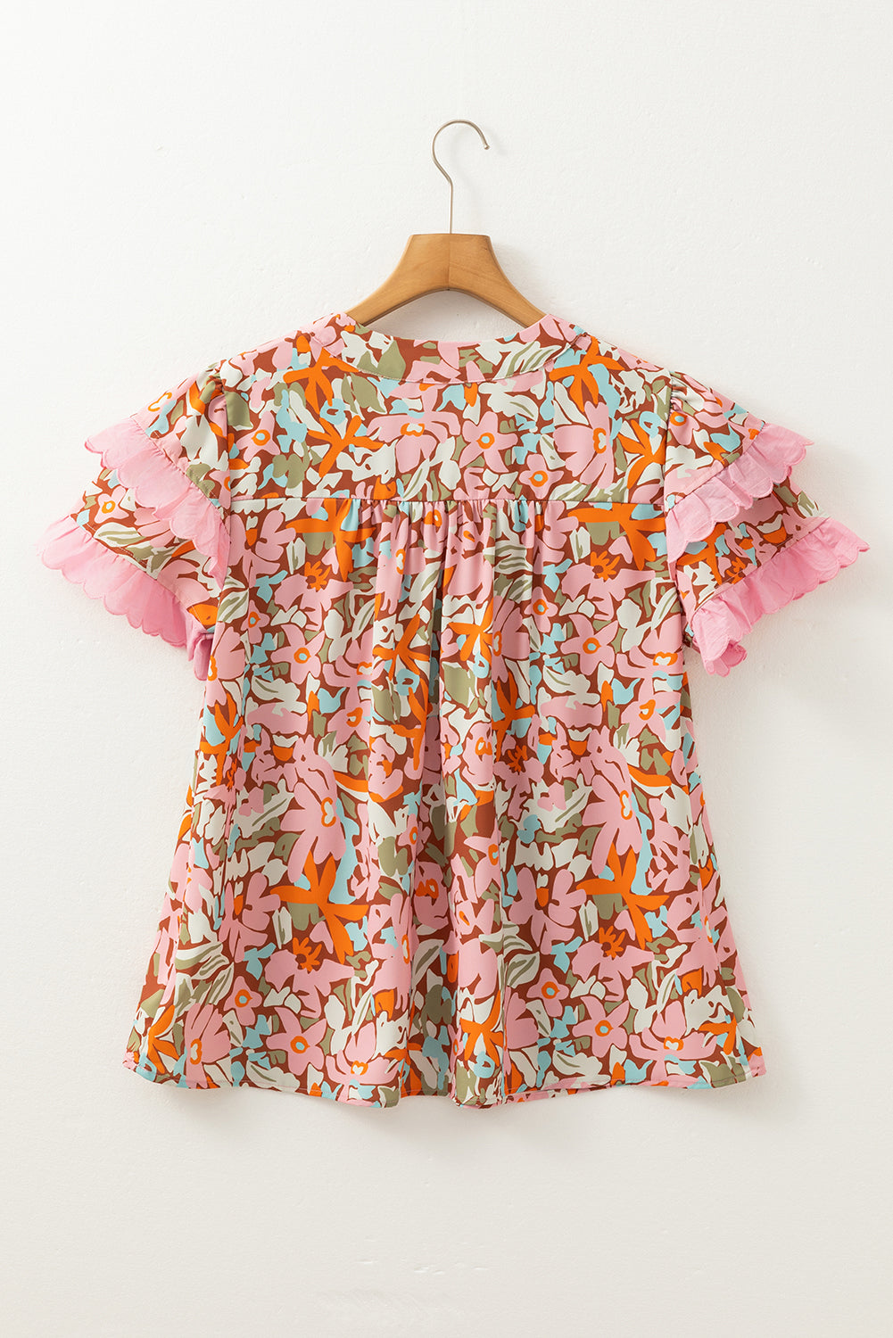 Multicolour Boho Floral V-Neck Ruffle Blouse