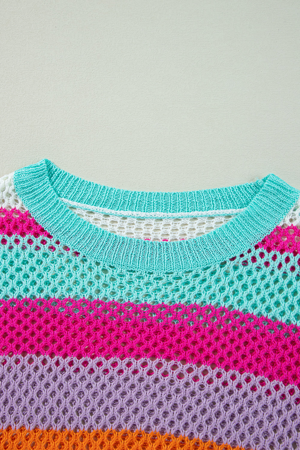 Rose Red Colorblock Striped Hollow Knitted Top