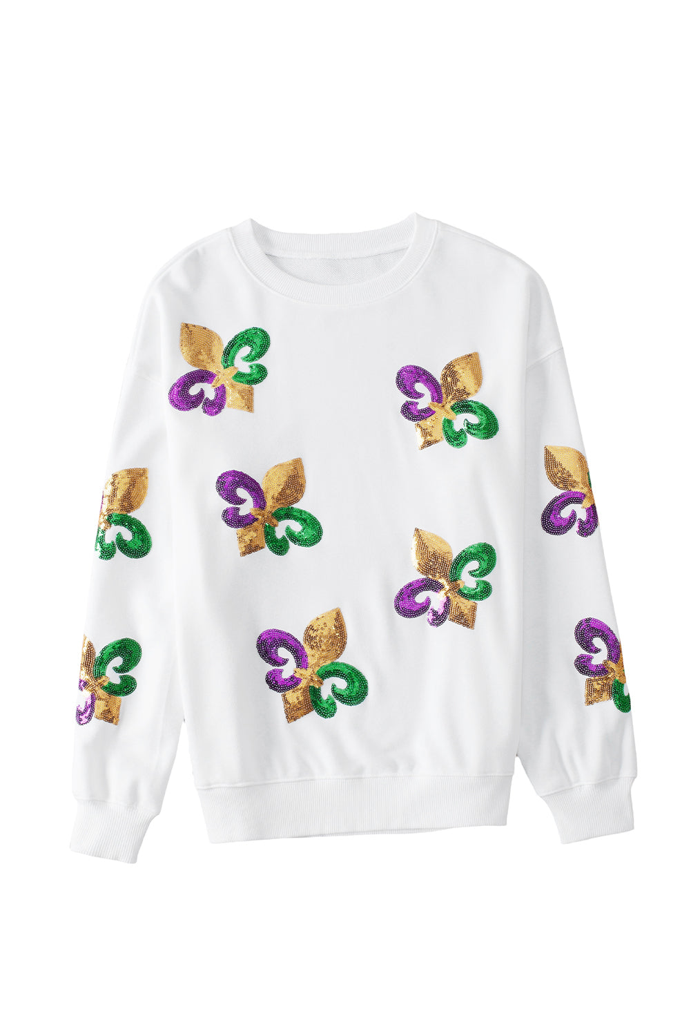 Khaki Sequin MARDI GRAS Graphic Pullover Sweatshirt