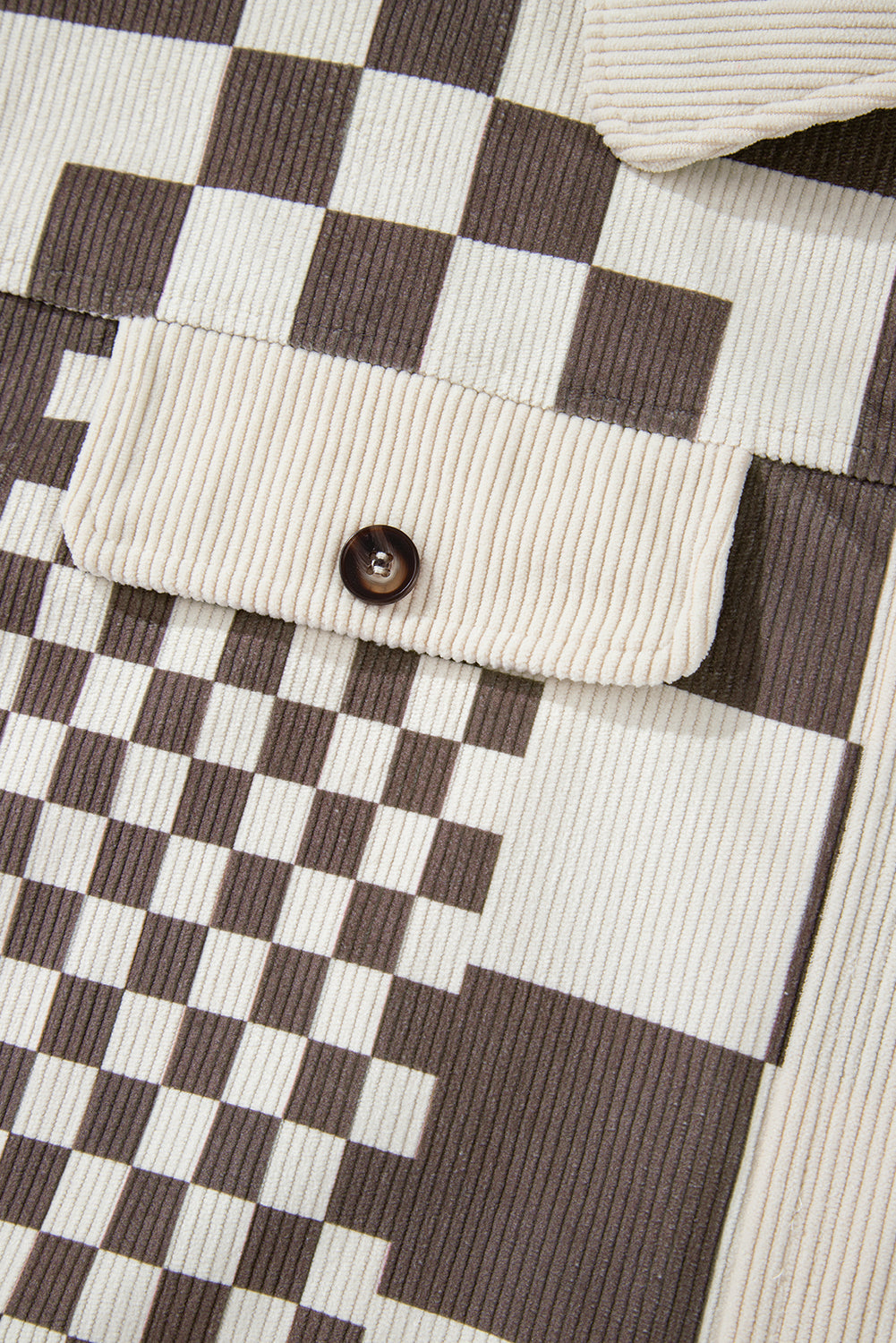 Brown Checkered Print Corduroy Plus Size Shacket