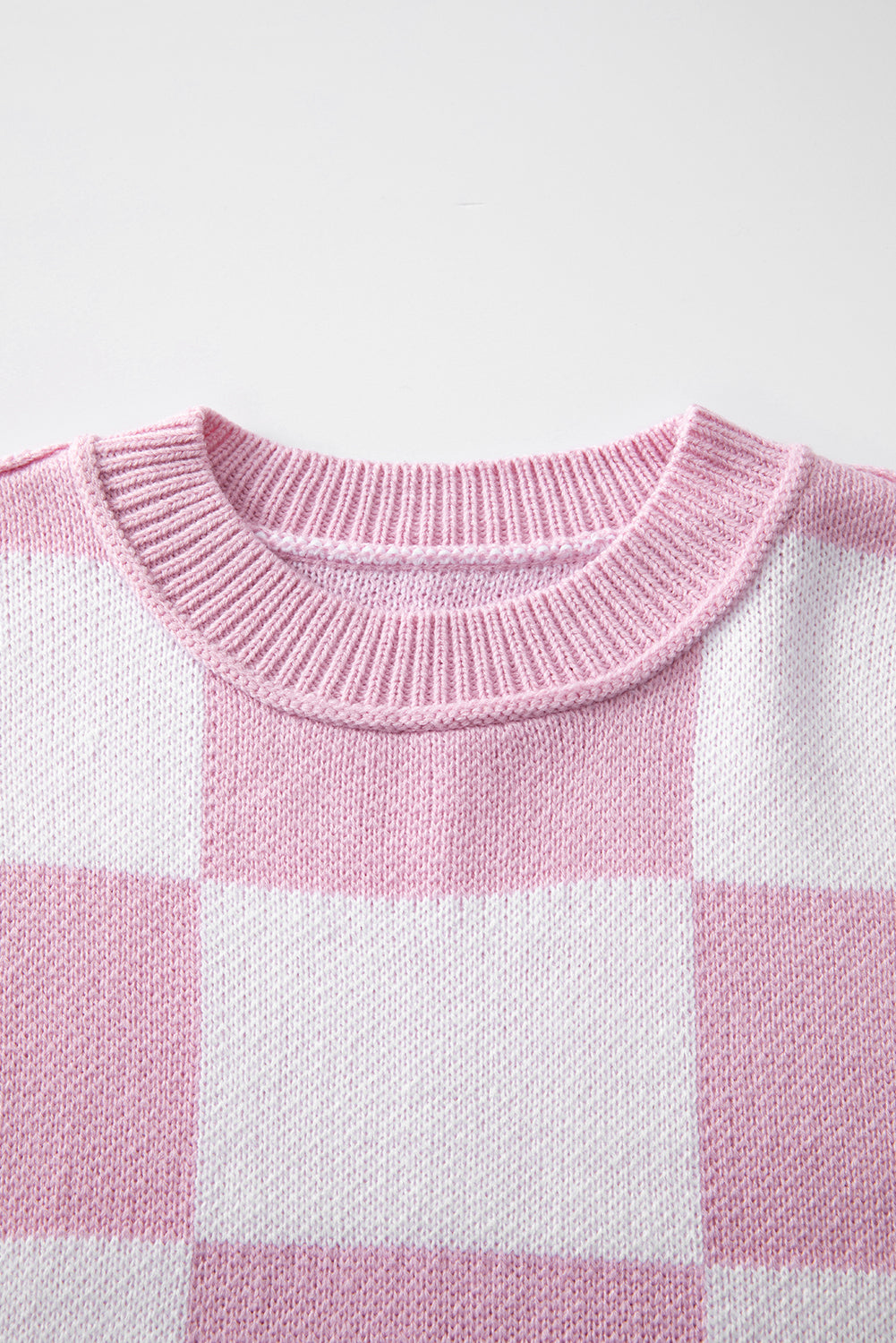 Rose Checkered Bishop Sleeve Pullover Sweater