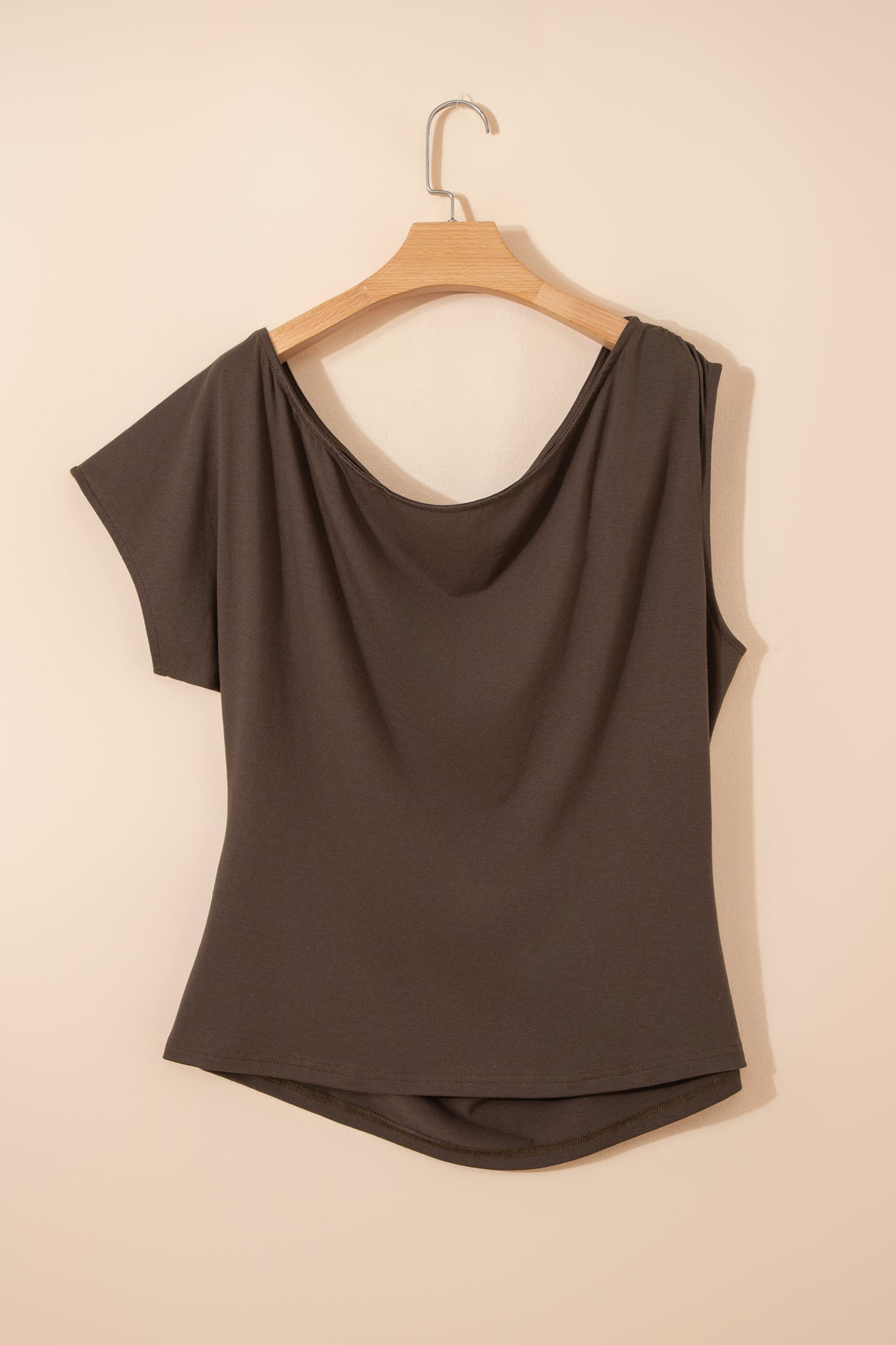 Plus Size Solid Color Asymmetric Neck Short Sleeve Blouse