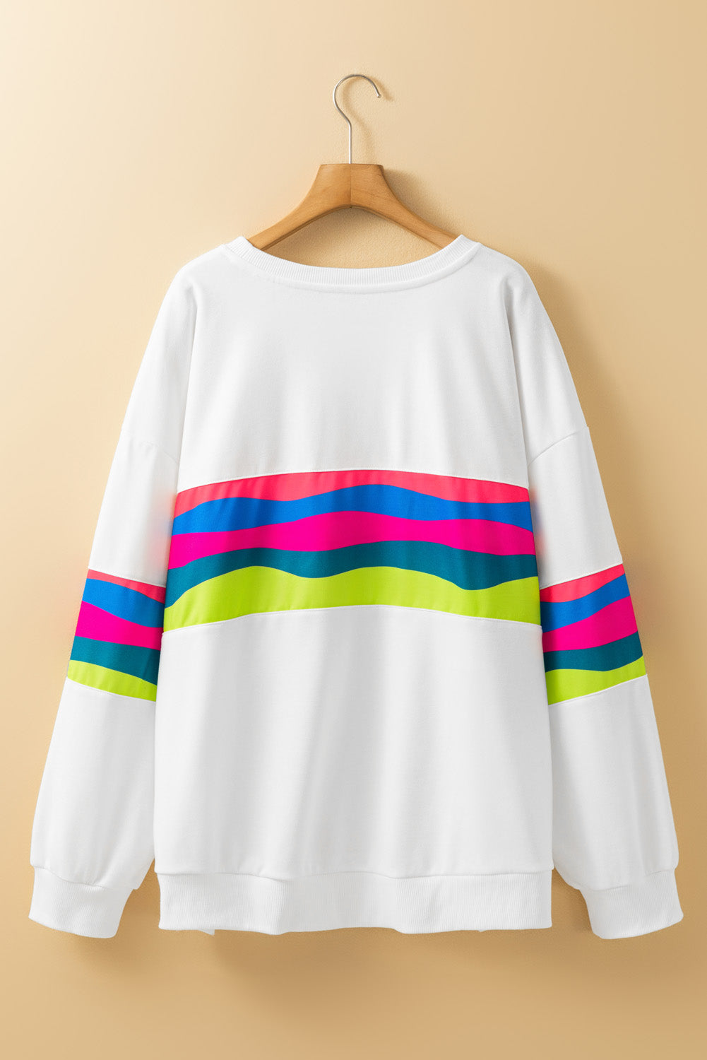 White Colorful Stripe Plus Size Sweatshirt