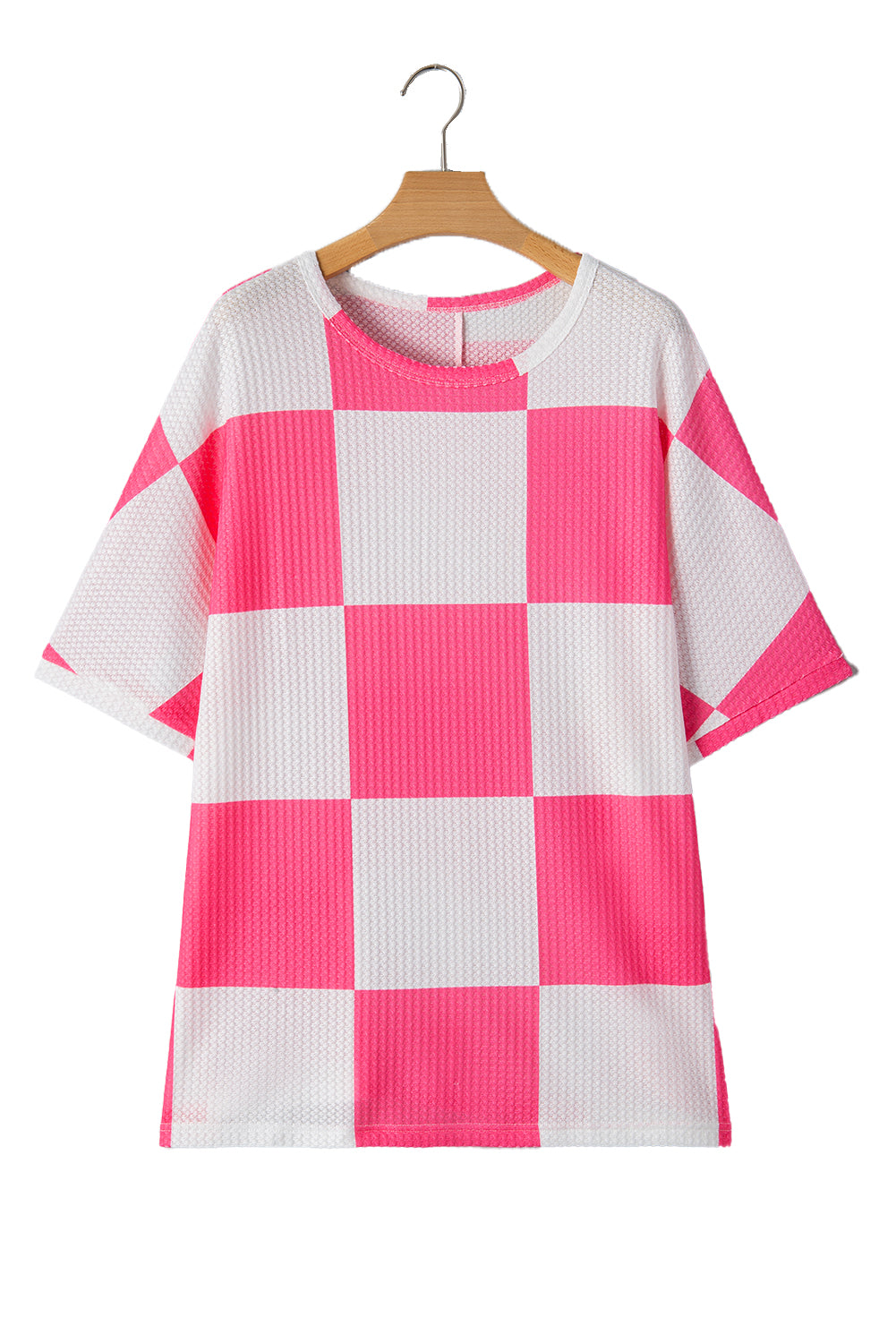 White Textured Checkerboard Round Neck Plus Size T Shirt