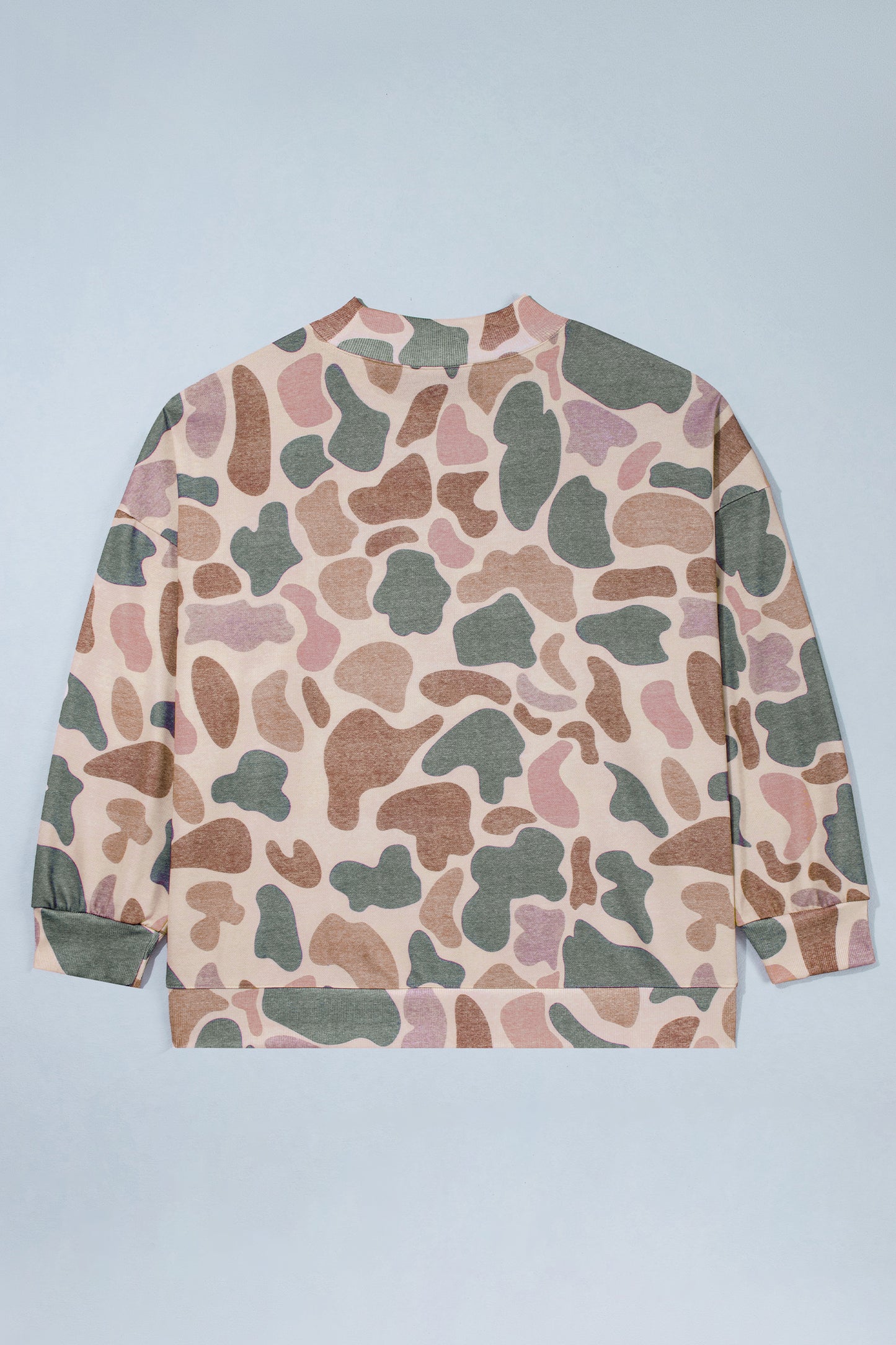 Multicolour Camo Print Ribbed Mock Neck Plus Size Sweatshirt