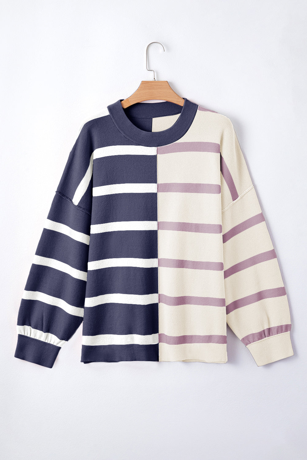 Khaki Stripe Exposed Seam Loose Sweatshirts