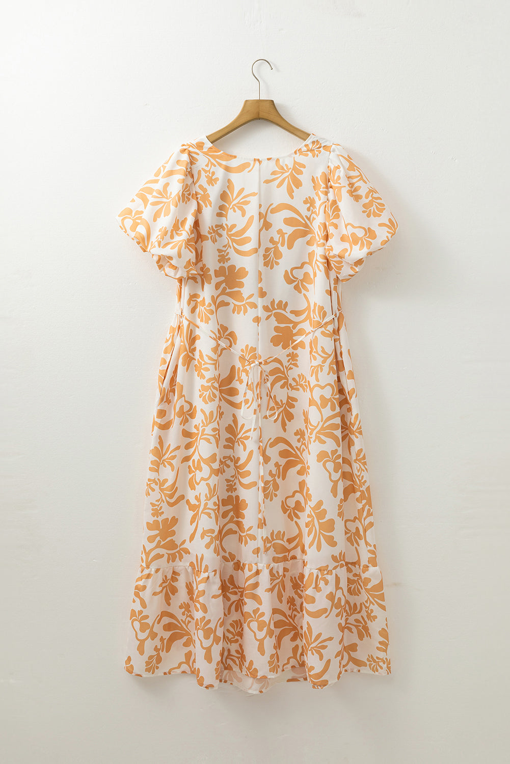 Apricot Floral Print Puff Short Sleeve Plus Size Maxi Dress