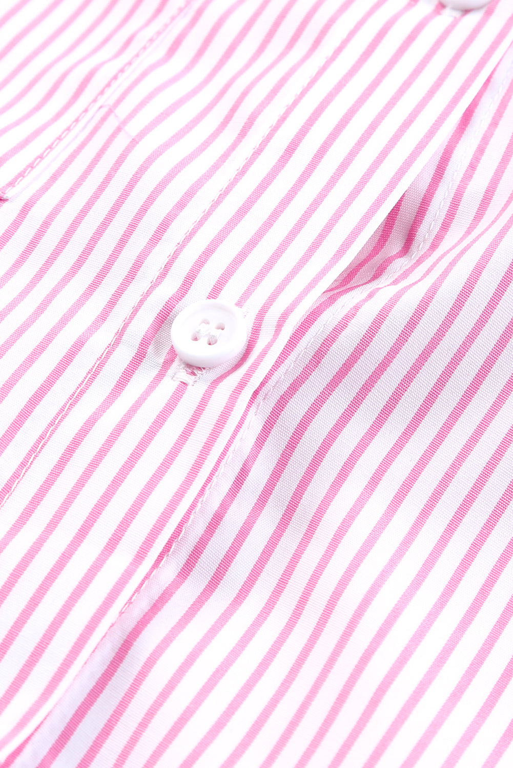 Pink Striped Casual Shirred Cuffs Shirt