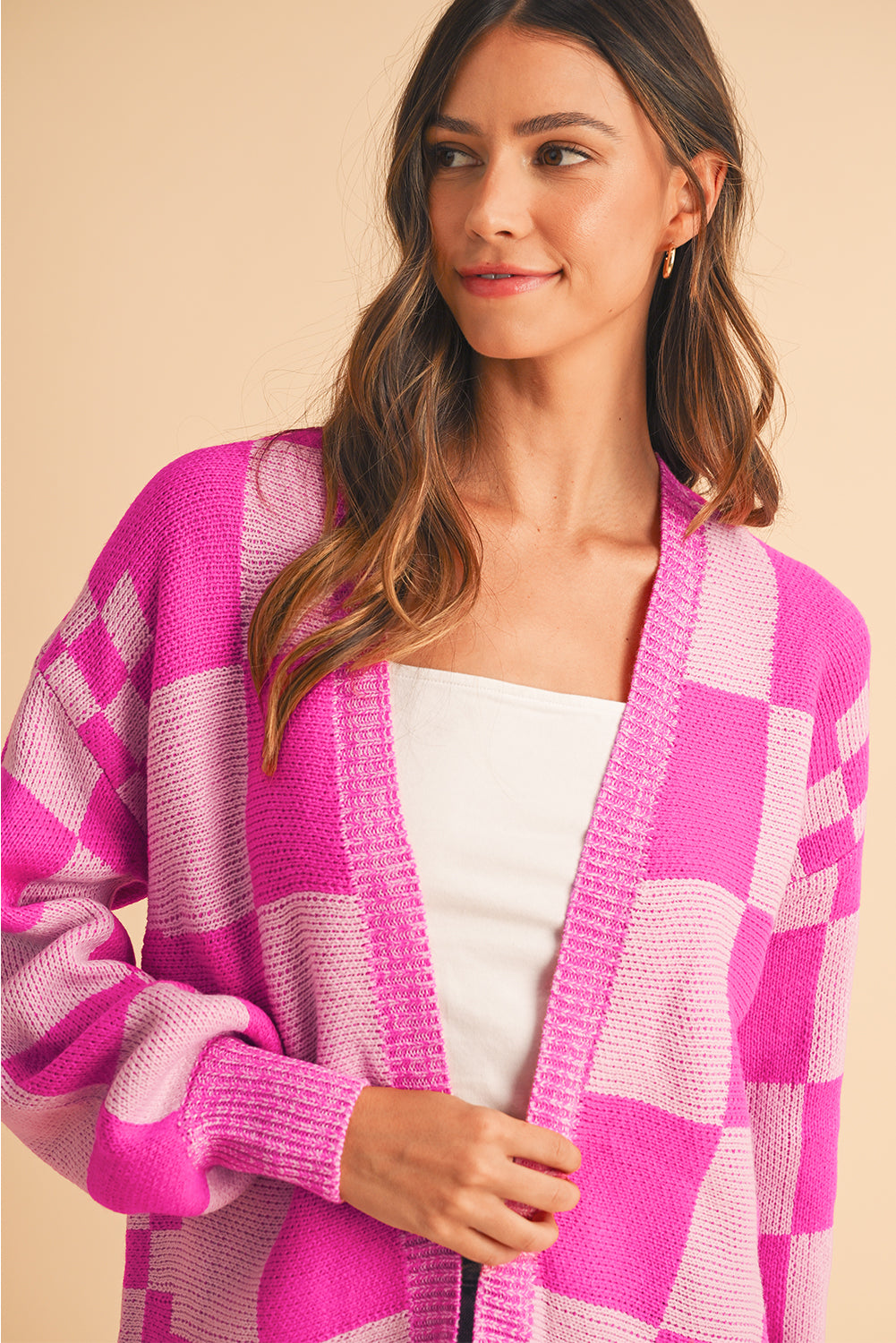 Pink Checkered Cardigan