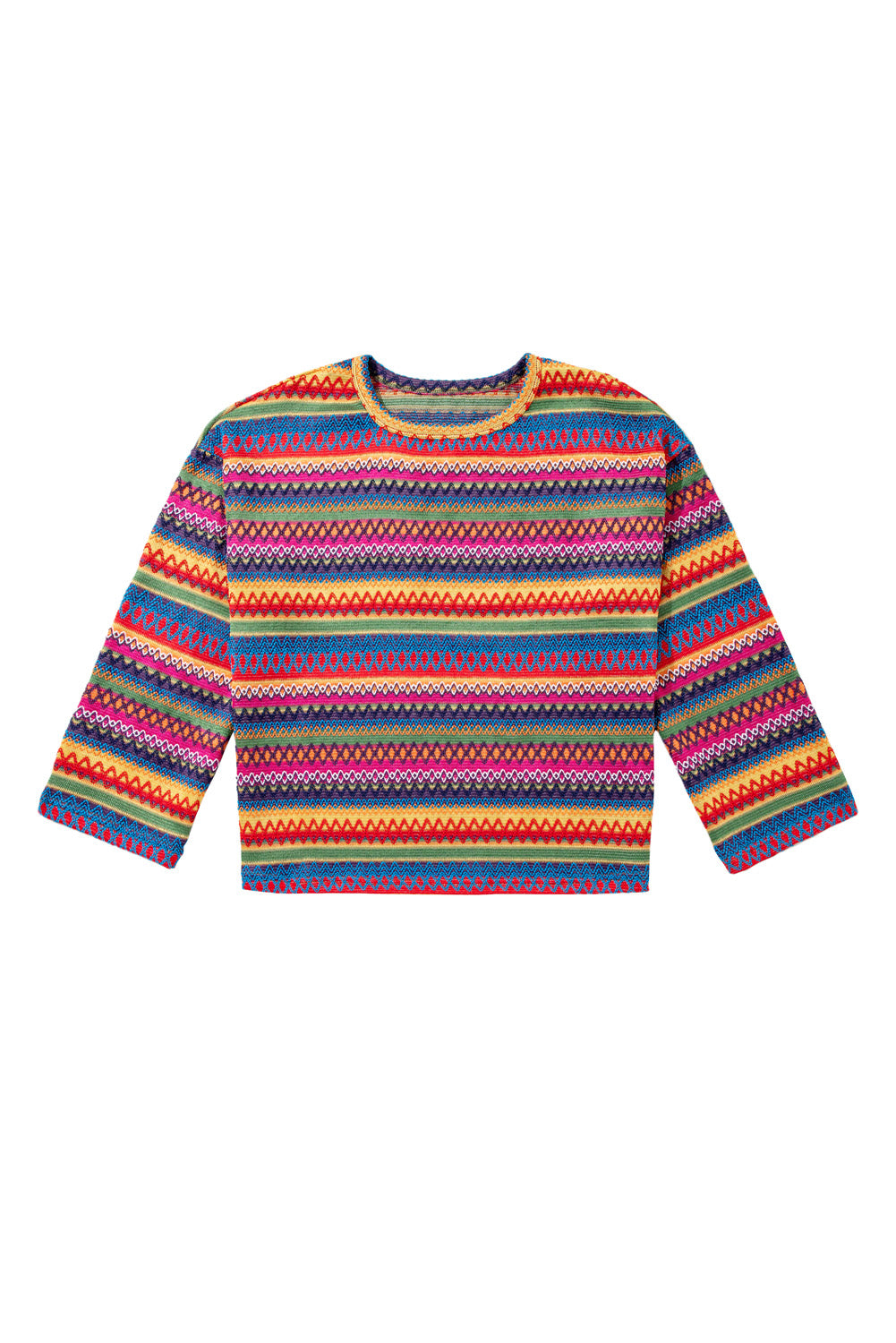 Multicolor Striped Print Long Sleeve Plus Size Knit Top