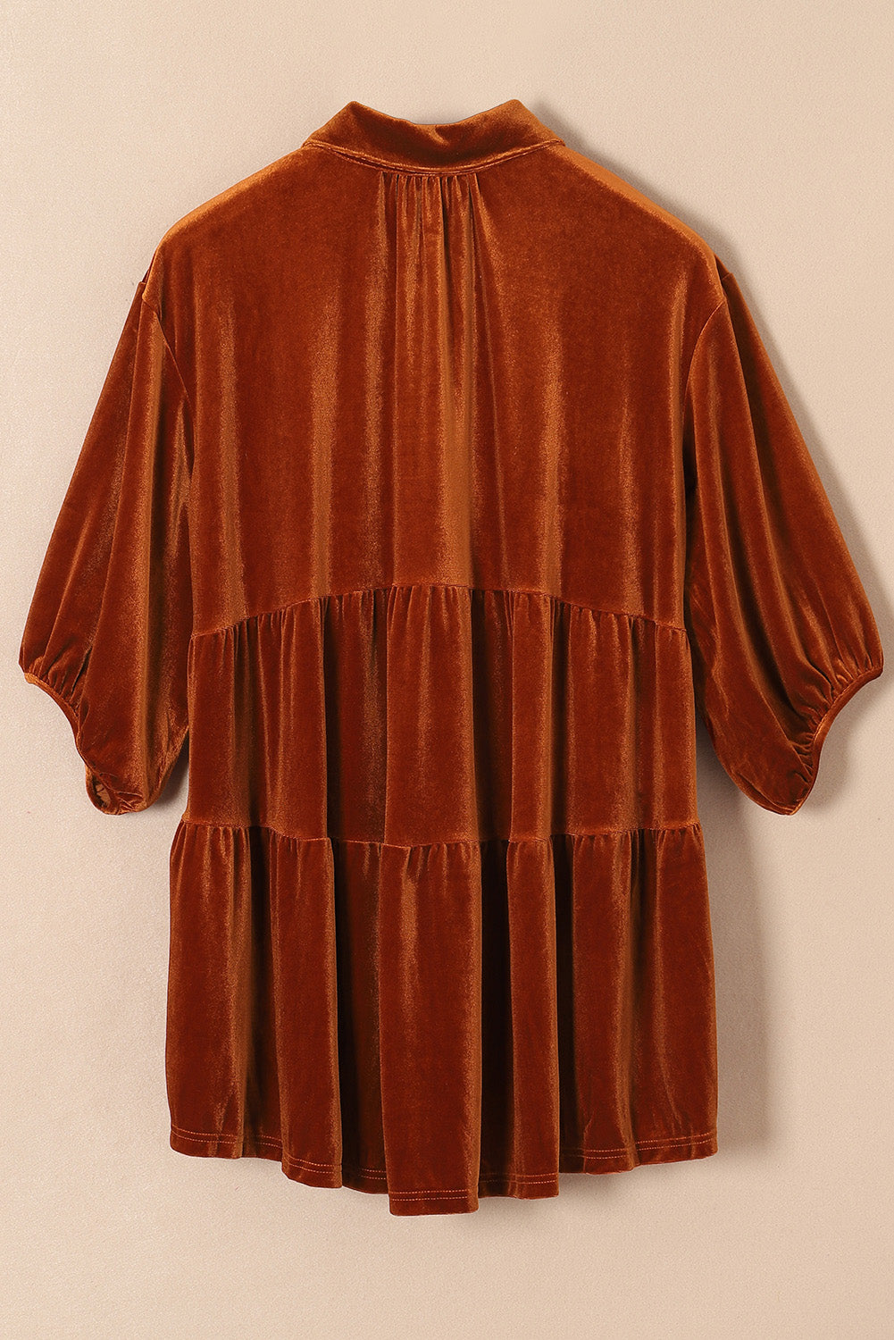 Khaki Lantern Sleeve Tunic Babydoll Velvet Shirt