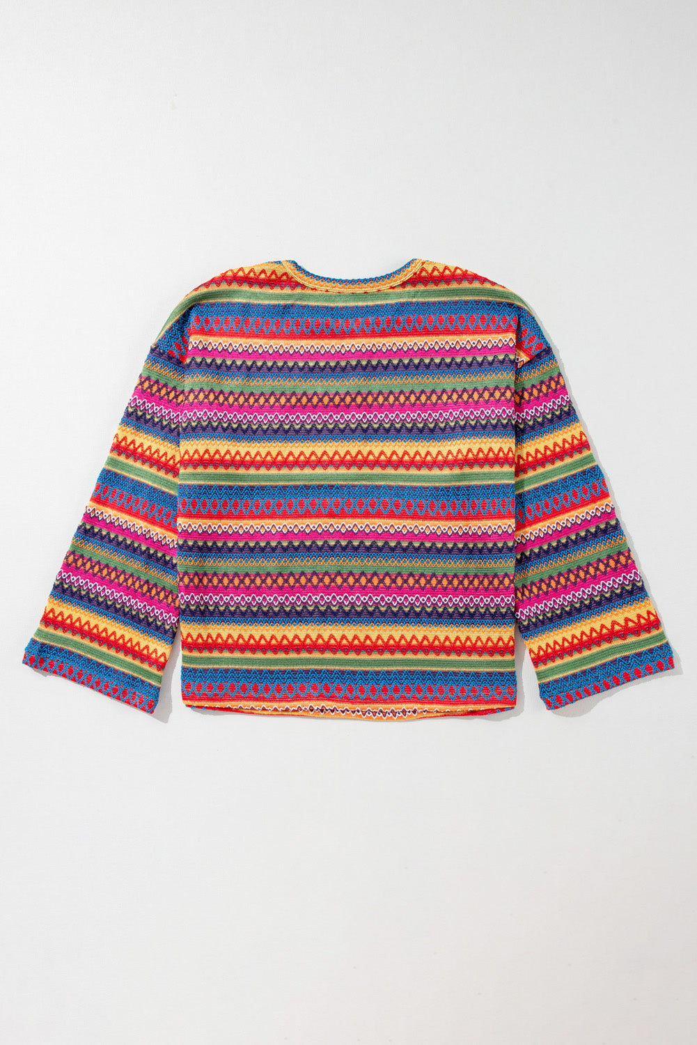 Multicolor Striped Print Long Sleeve Plus Size Knit Top