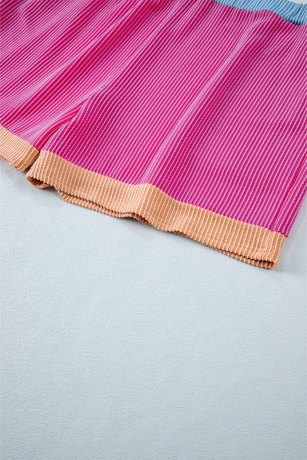 Bright Pink Ribbed Colorblock Plus Shorts Set