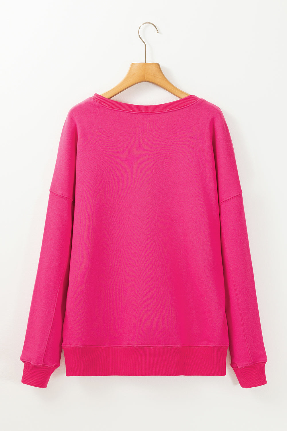 Rose Red Kangaroo Pocket Loose Fit Drop Shoulder Sweatshirt