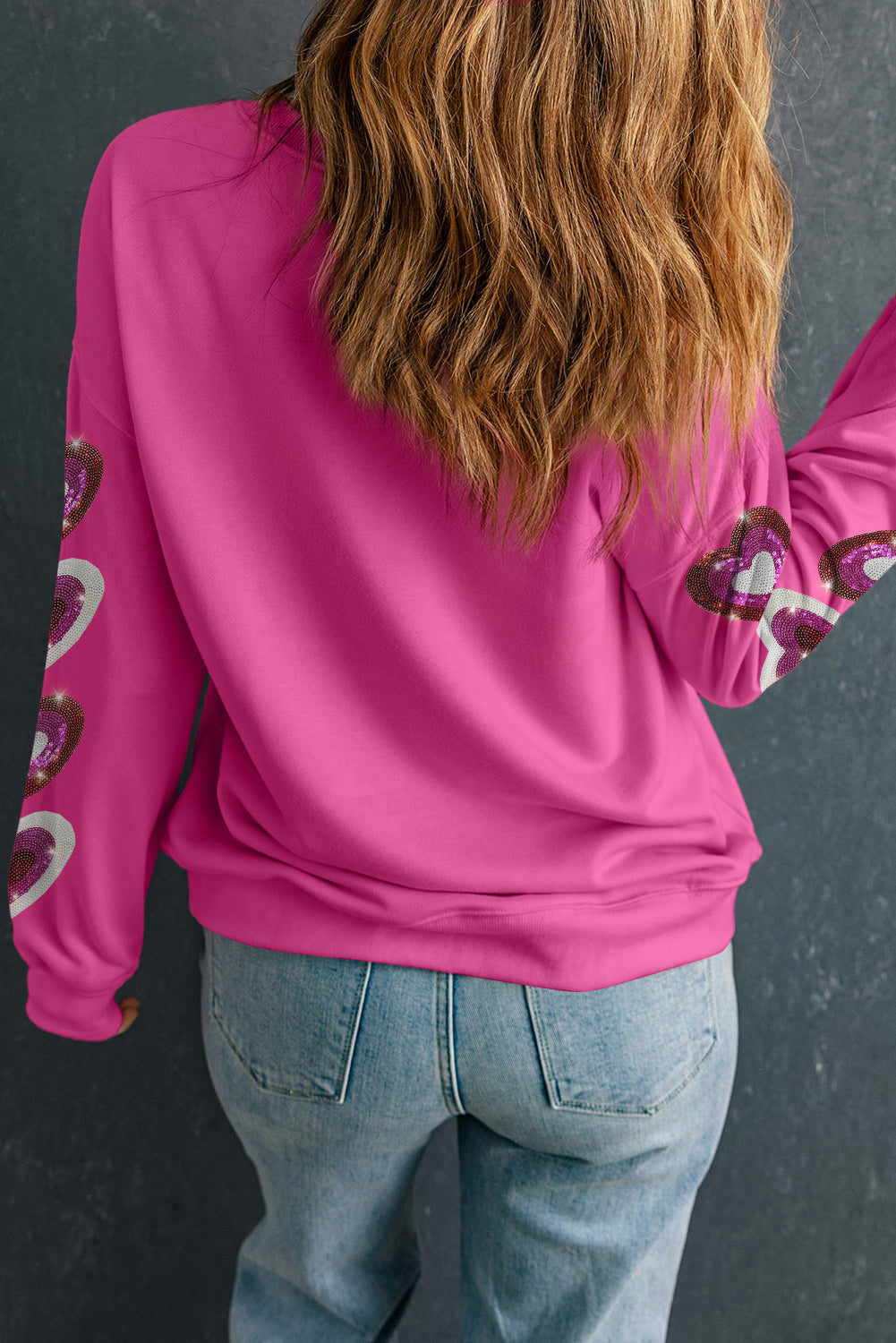 Bonbon Heart Patched Drop Shoulder Pullover Sweatshirt