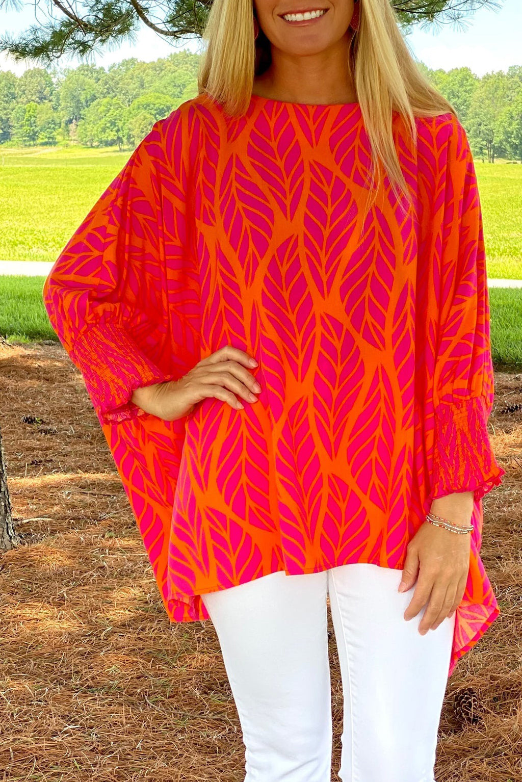 Pink and Orange Tropical Top