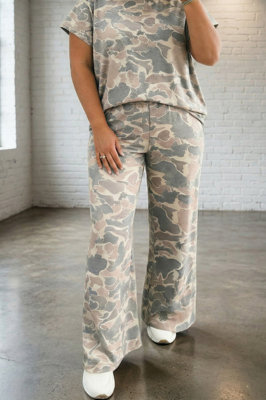 Multicolour Retro Camouflage Print Plus Size 2pcs Outfit