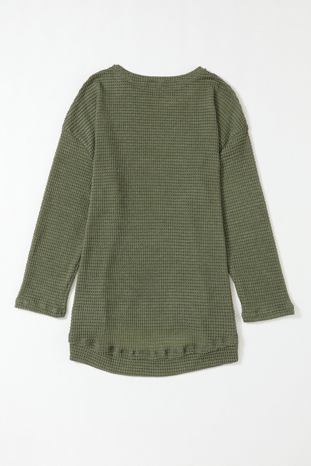 Green Waffle Knit Drop Sleeve High Slits Oversized Top