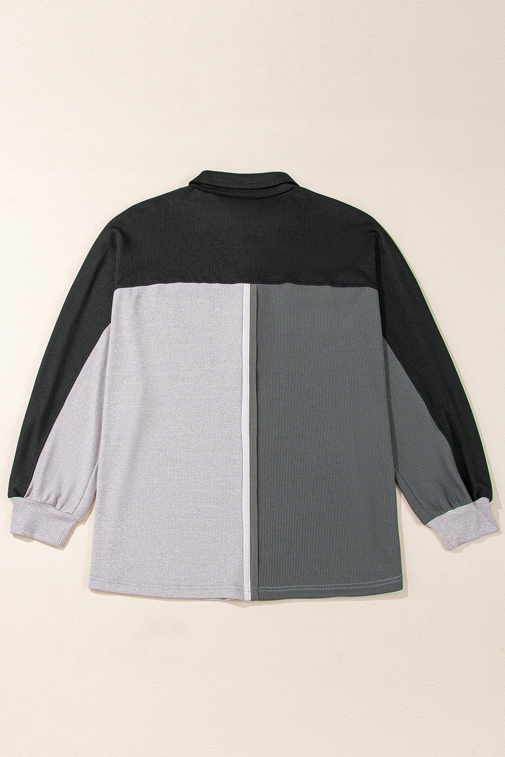 Rose Red Colorblock Patchwork Ribbed Oversized Henley Sweatshirt