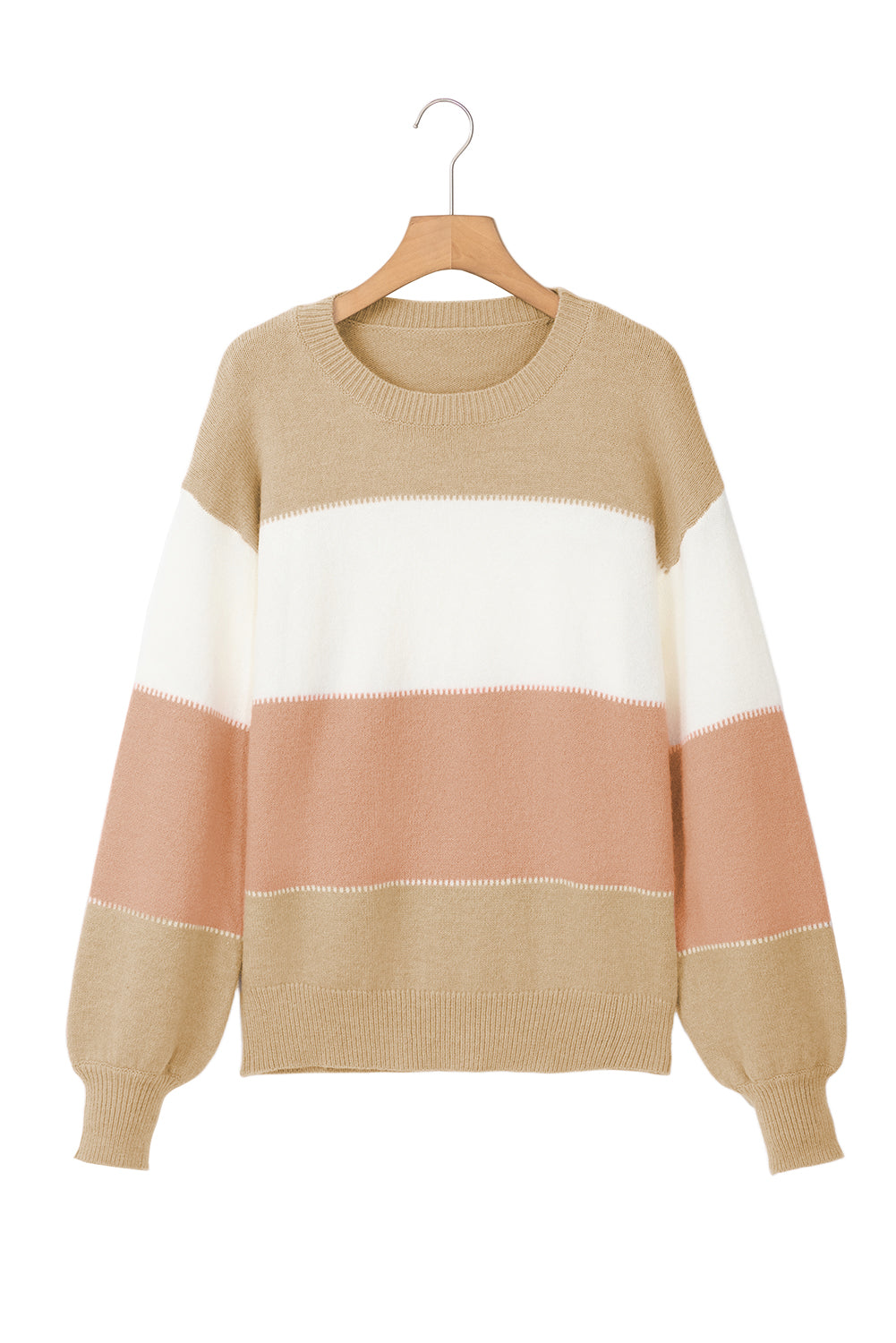 Dusty Pink Color Block Lantern Sleeve Drop Shoulder Sweater