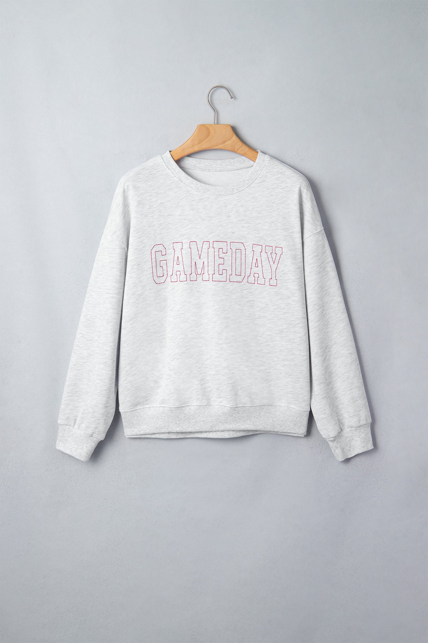 Light Grey Game Day Letter Embroidery Long Sleeve Round Neck Sweatshirt