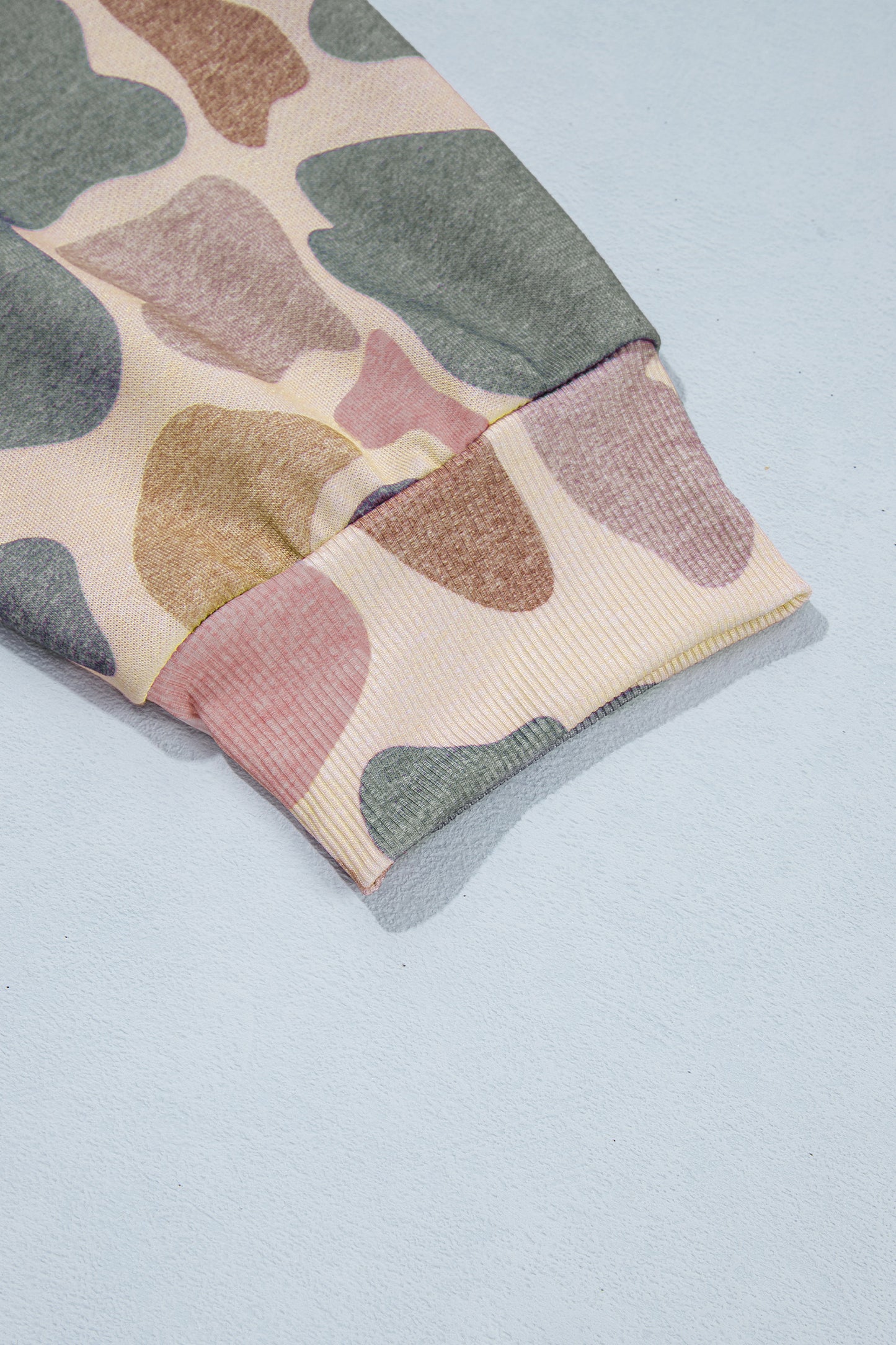 Multicolour Camo Print Ribbed Mock Neck Plus Size Sweatshirt