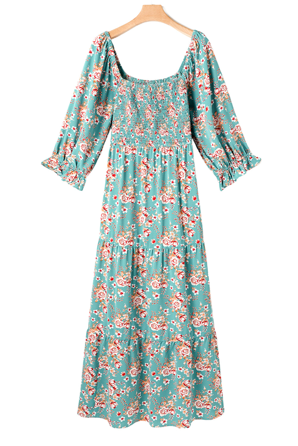 Green Plus Size Floral Print Smocked Tiered Maxi Dress